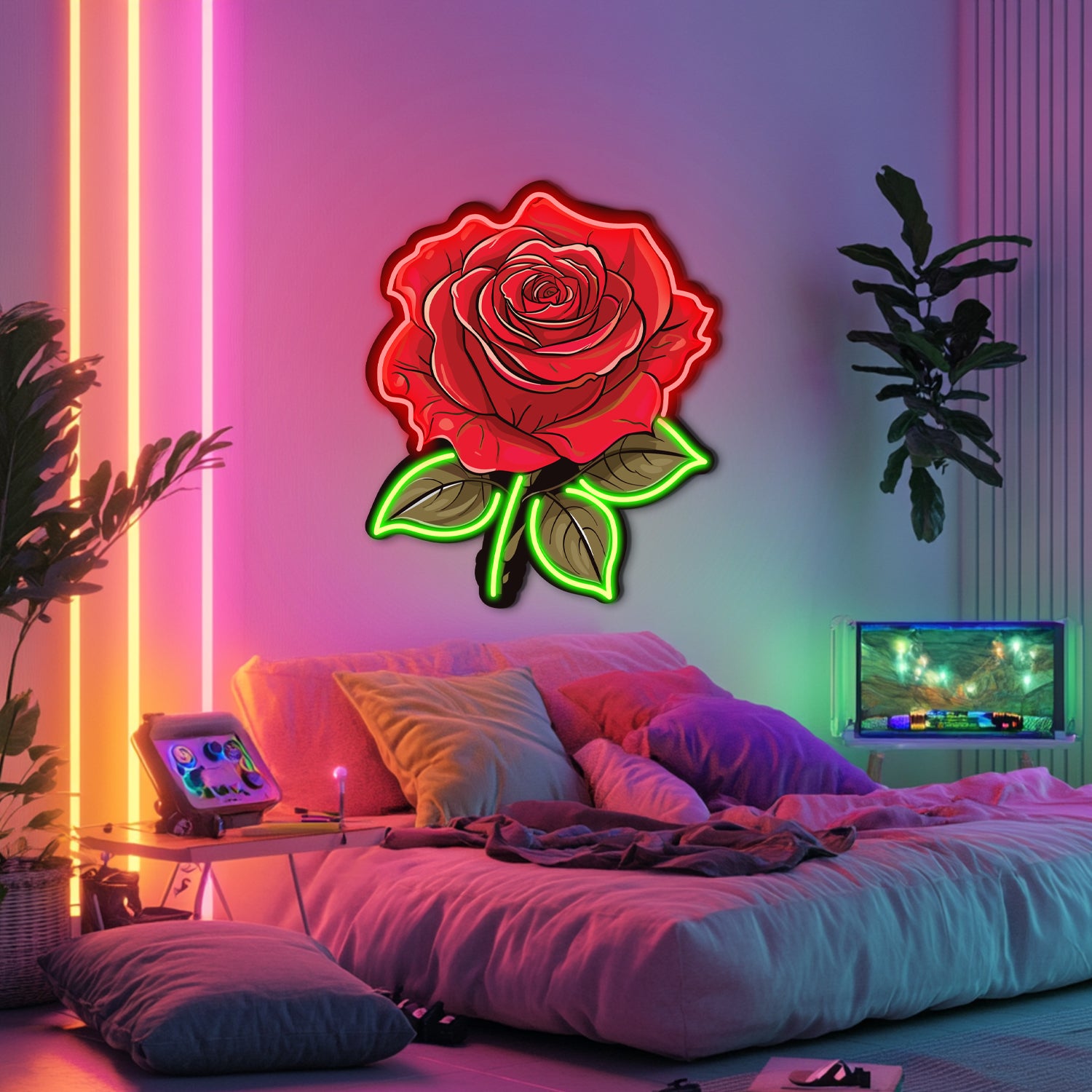 UV Printed Rose Neon Wall Art- LV0016