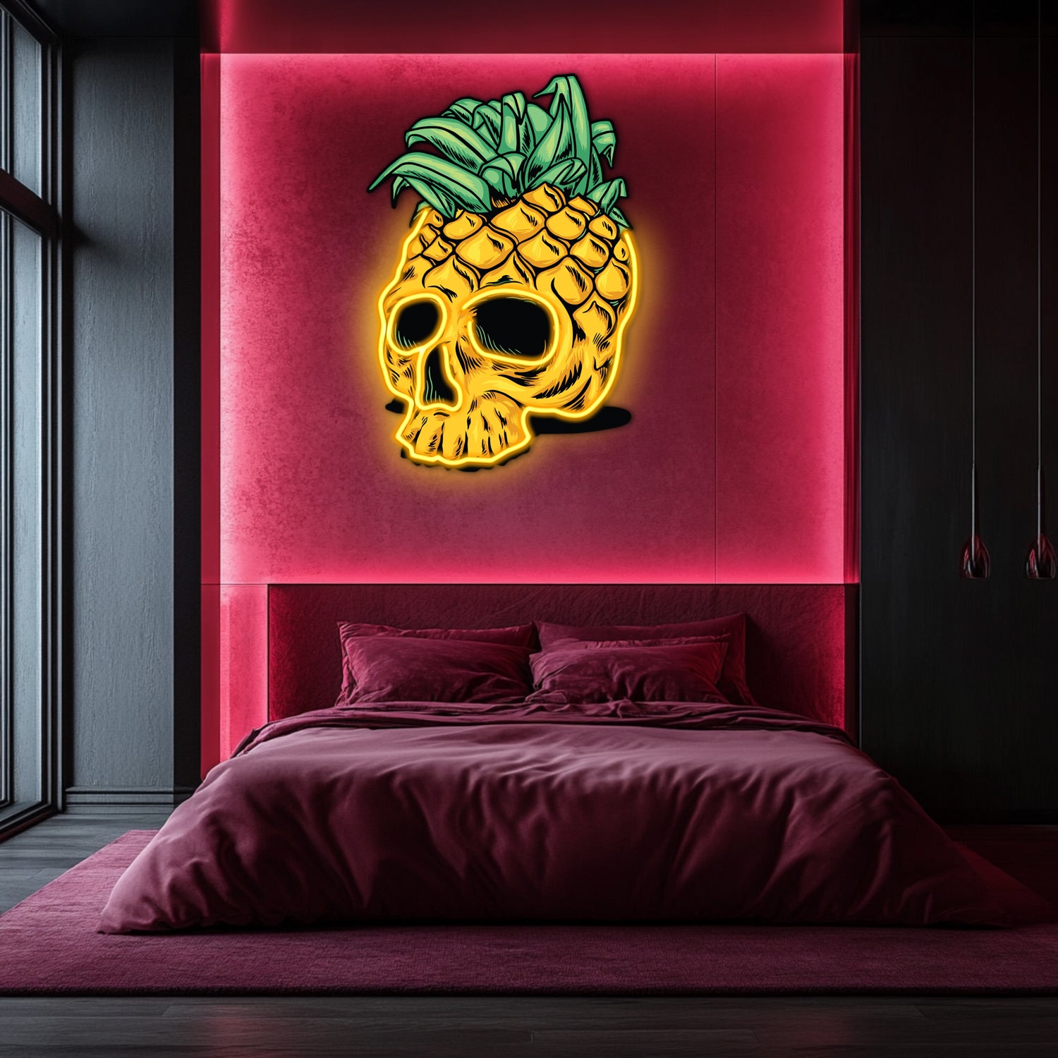 UV Printed Pineapple Skull Neon Wall Art- LV0063