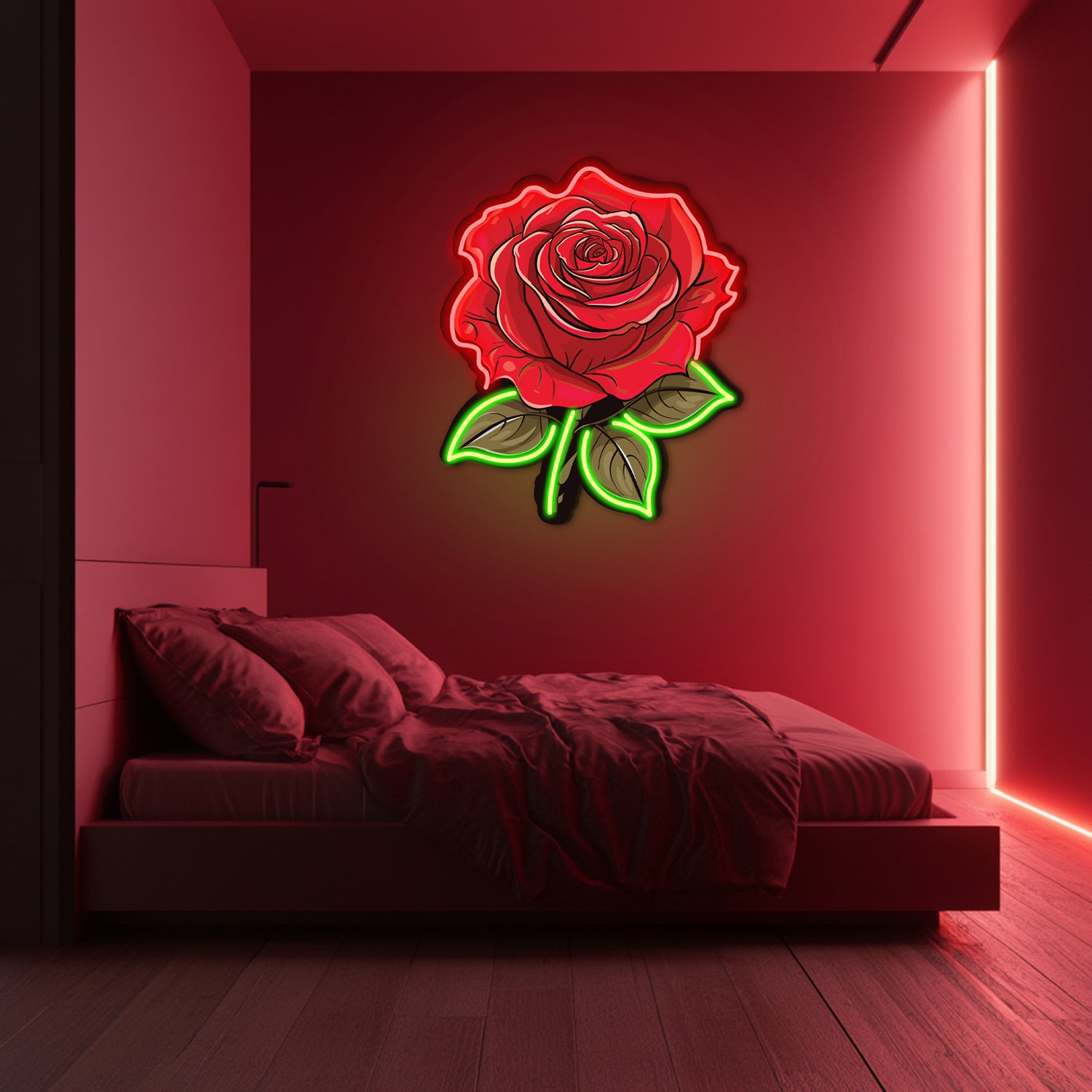 UV Printed Rose Neon Wall Art- LV0016