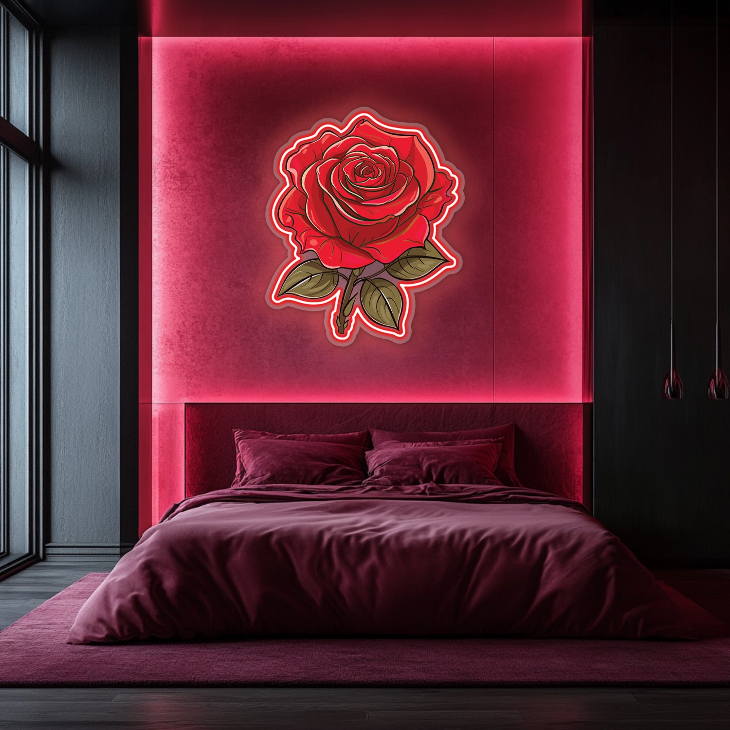 UV Printed Rose Neon Wall Art- LV0073
