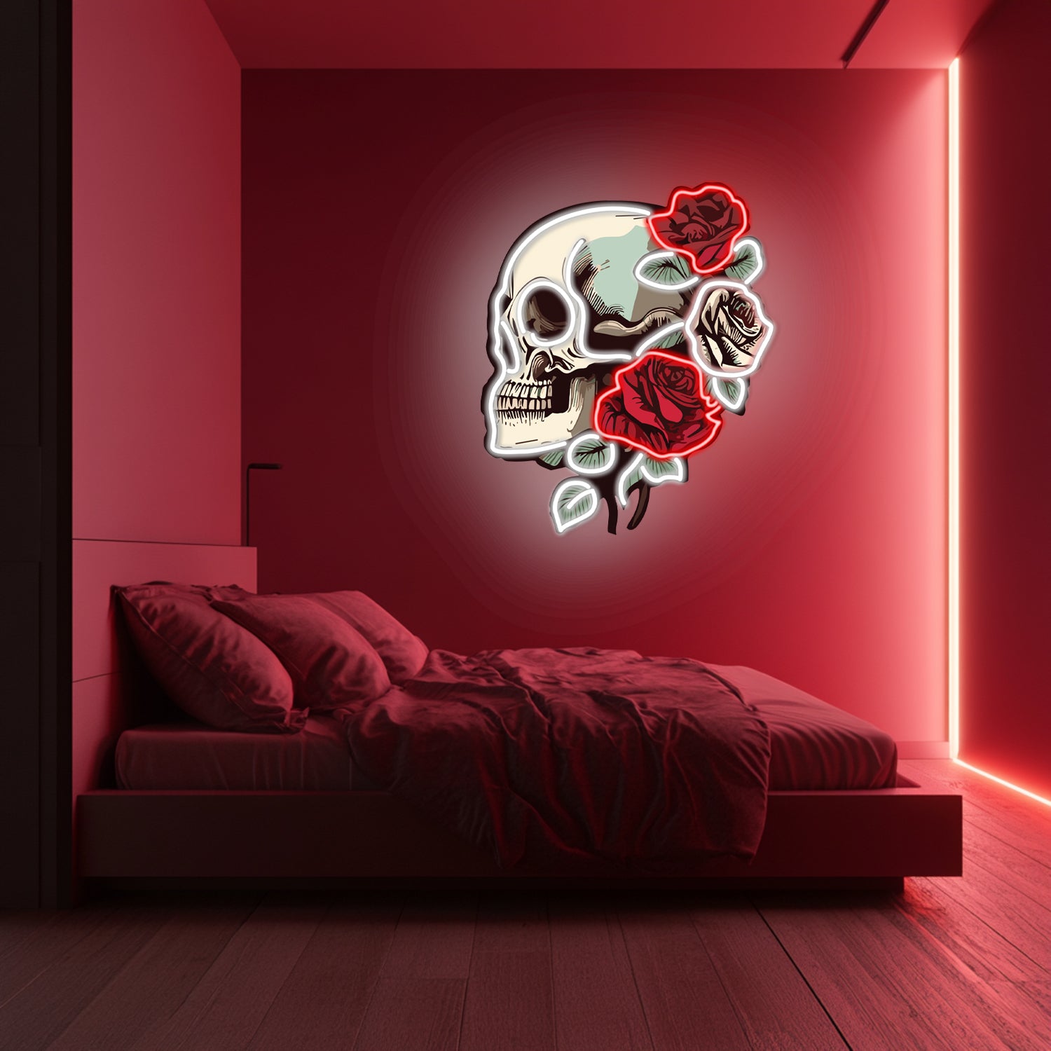 UV Printed Skull Blooms Neon Wall Art- LV0030