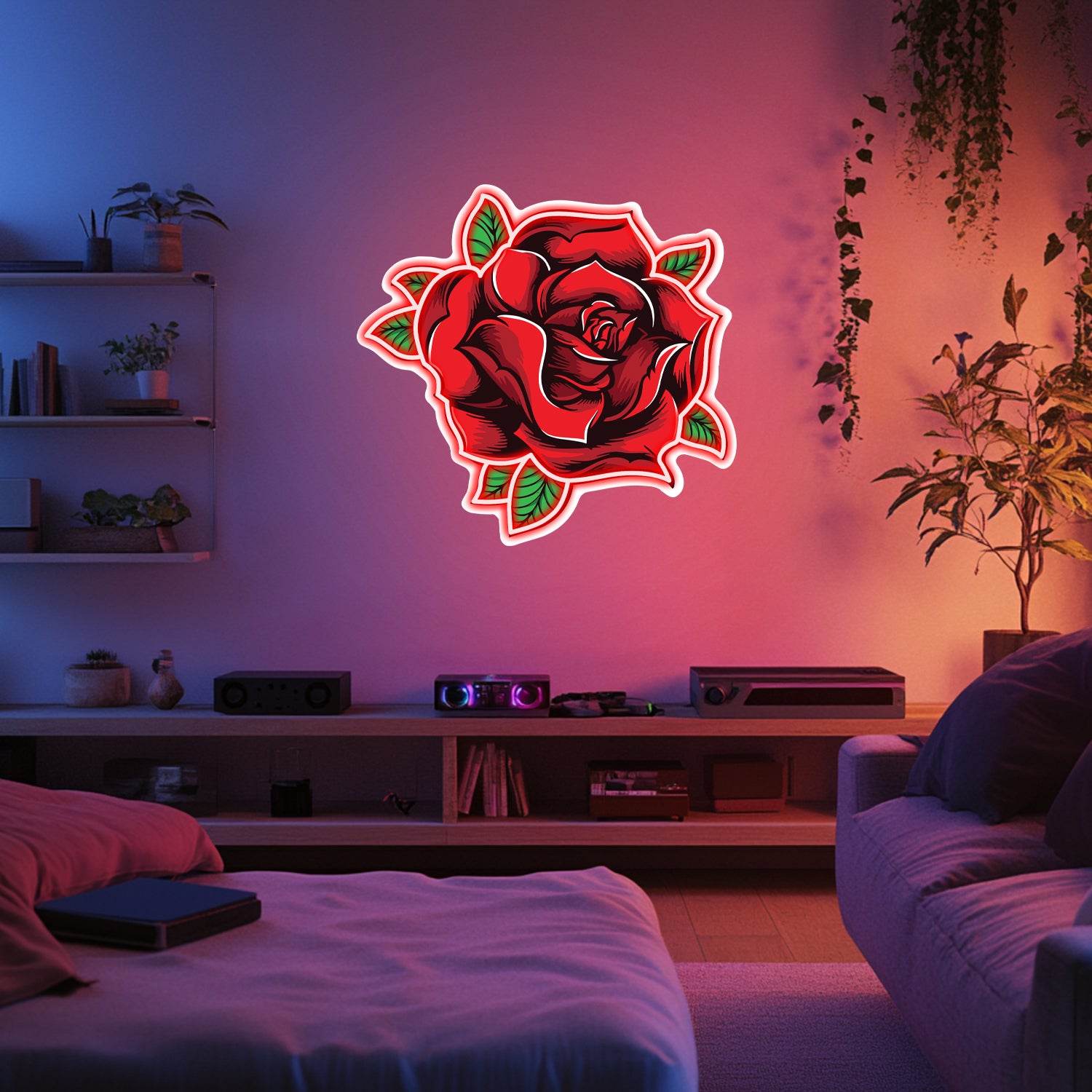 UV Printed Rose Neon Wall Art- LV0015