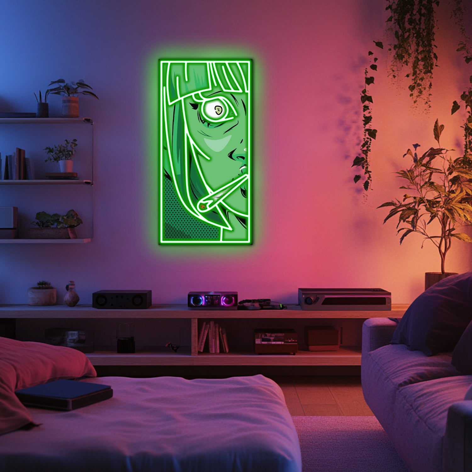 UV Printed Green Woman Neon Wall Art- LV0058