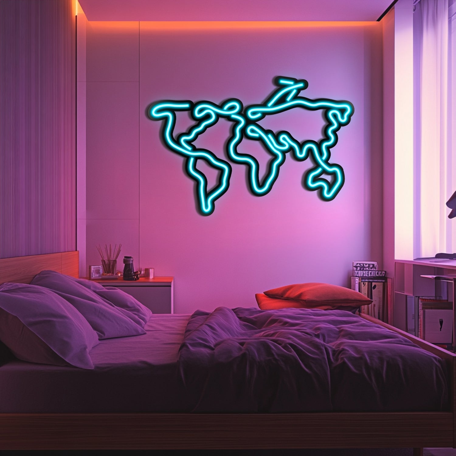 World Map Metal Neon Wall Art- LN0017