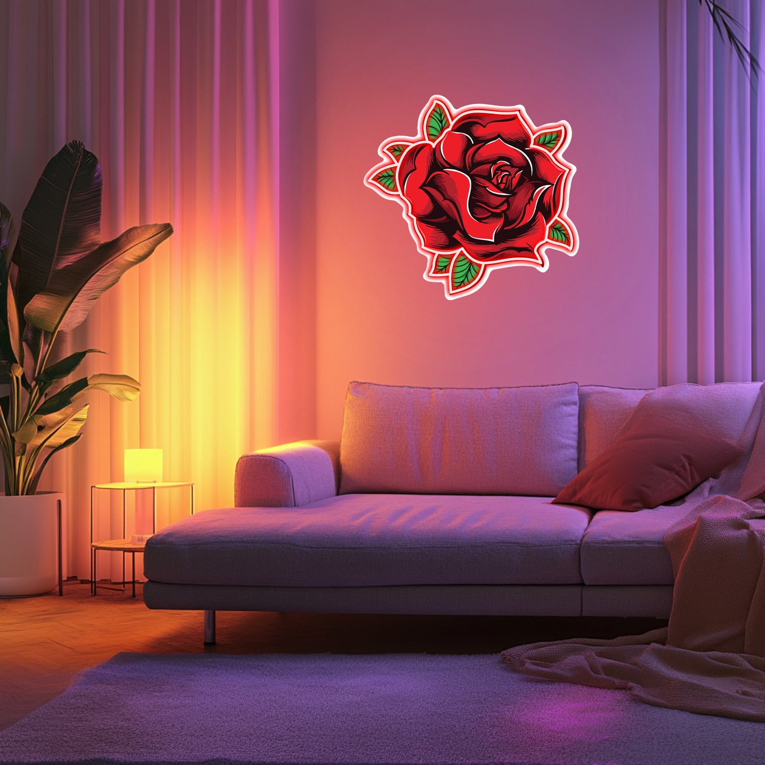 UV Printed Rose Neon Wall Art- LV0015