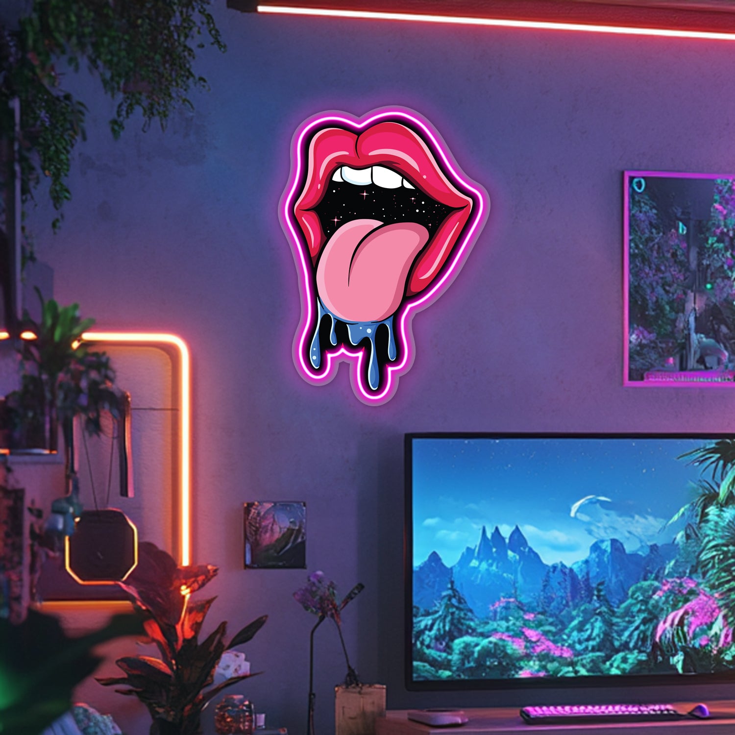 UV Printed Galactic Tongue Neon Wall Art- LV0069