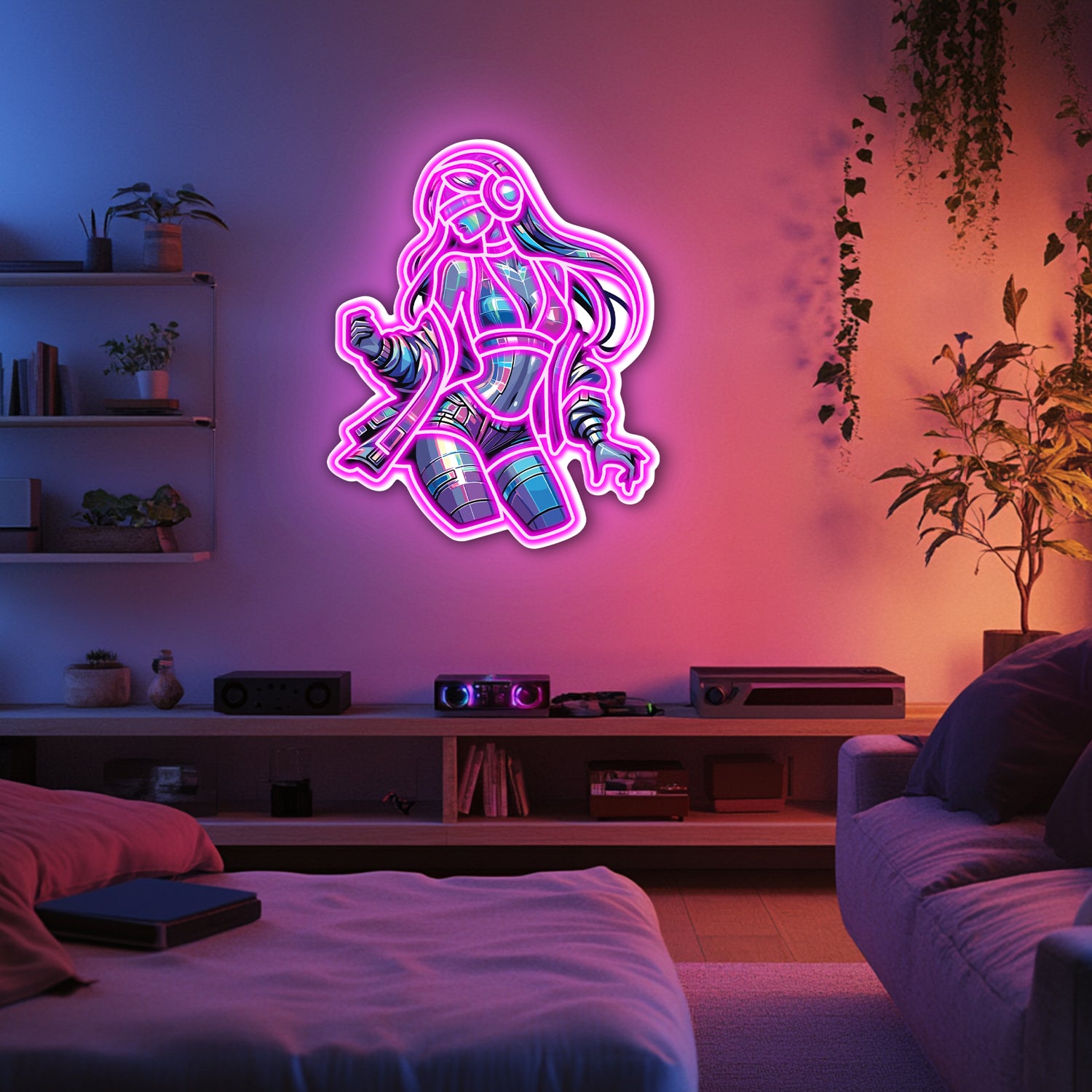 UV Printed Hologram Girl Neon Wall Art- LV0017