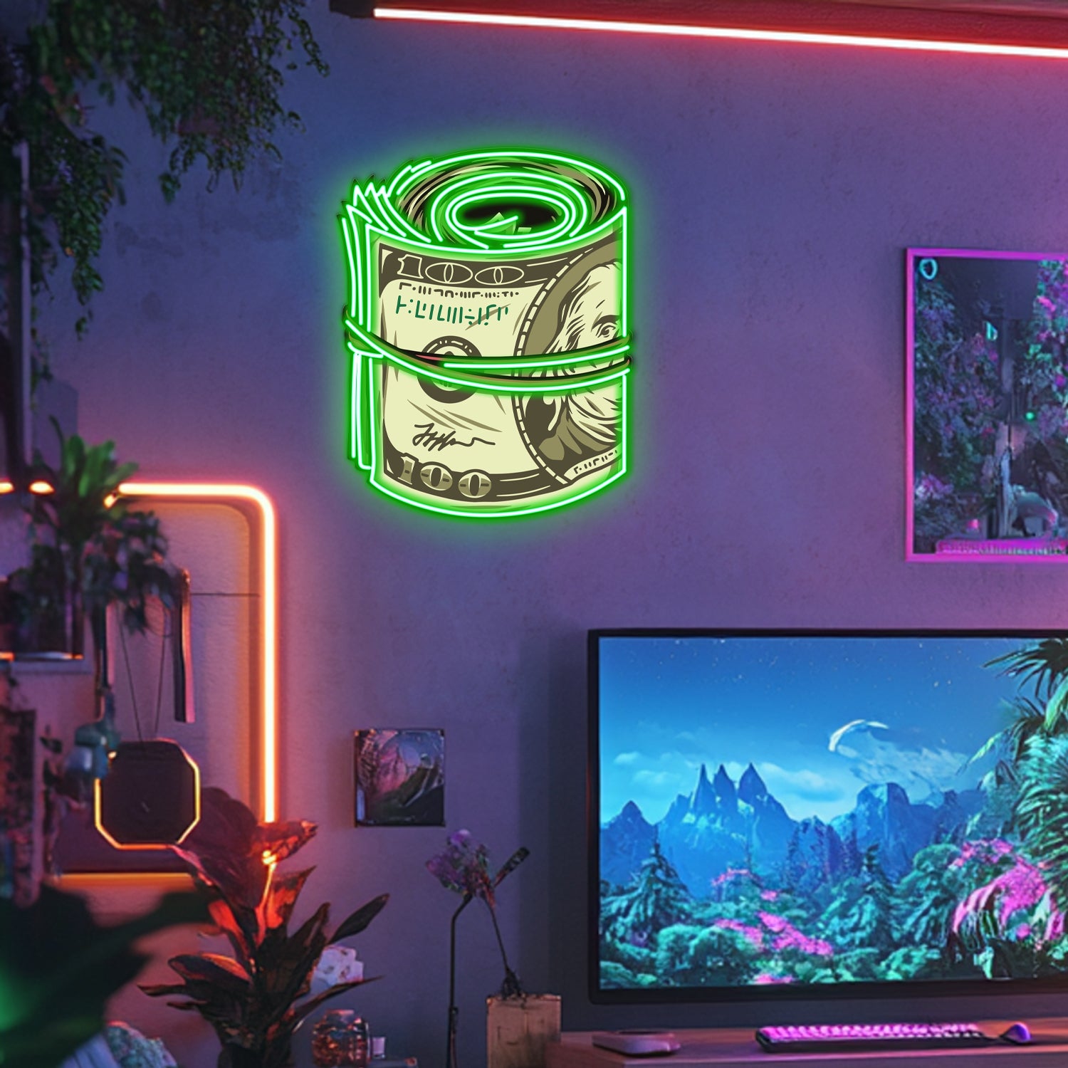 UV Printed Dollar Rulo Neon Wall Art- LV0067