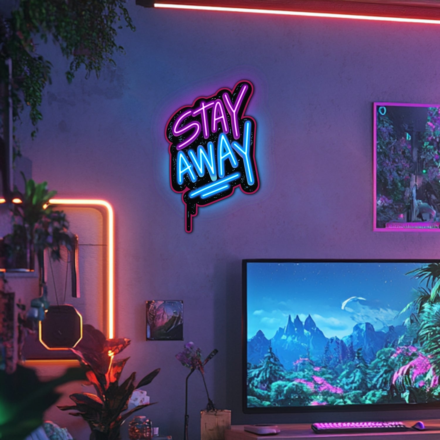 UV Printed Stay Away Neon Wall Art- LV0049