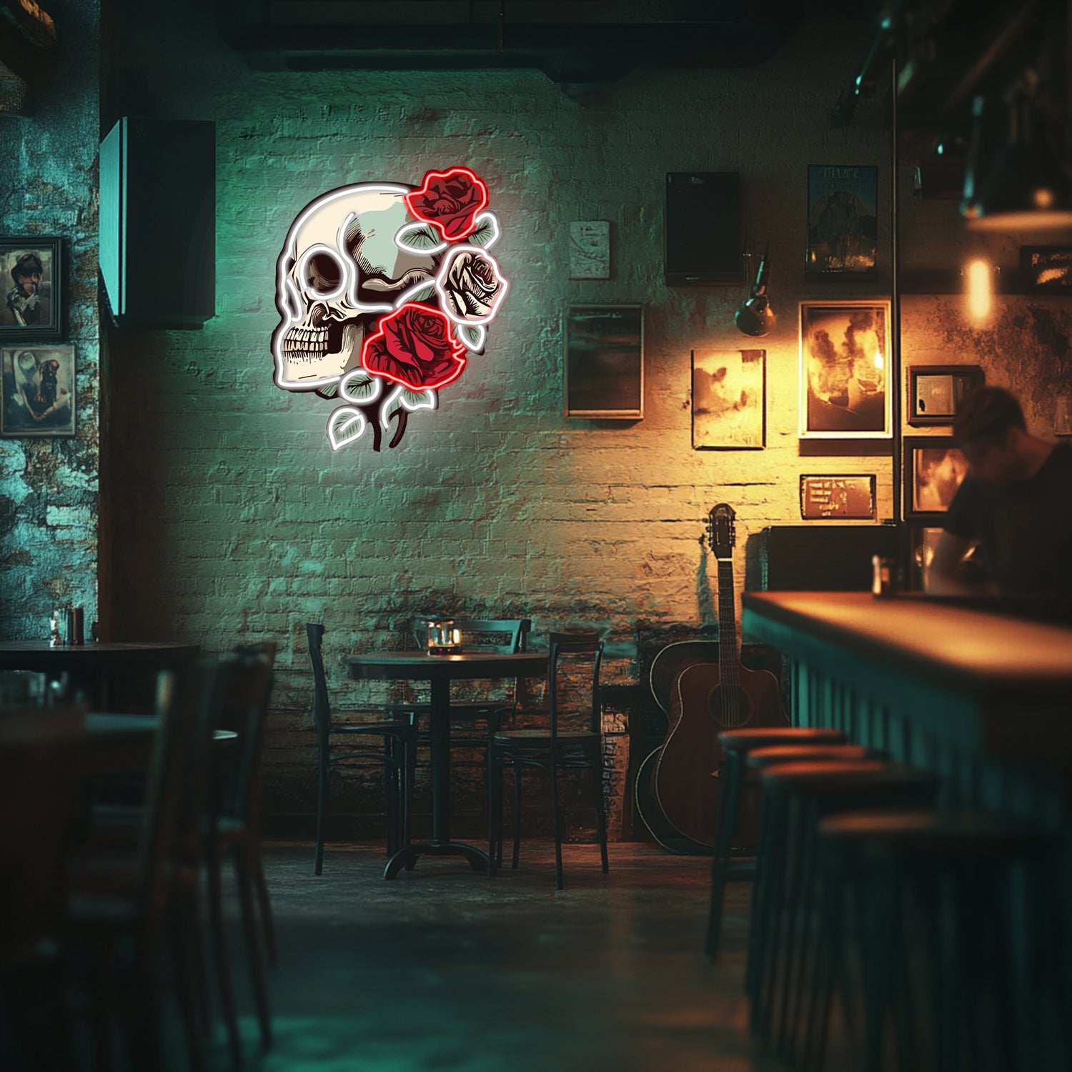 UV Printed Skull Blooms Neon Wall Art- LV0030