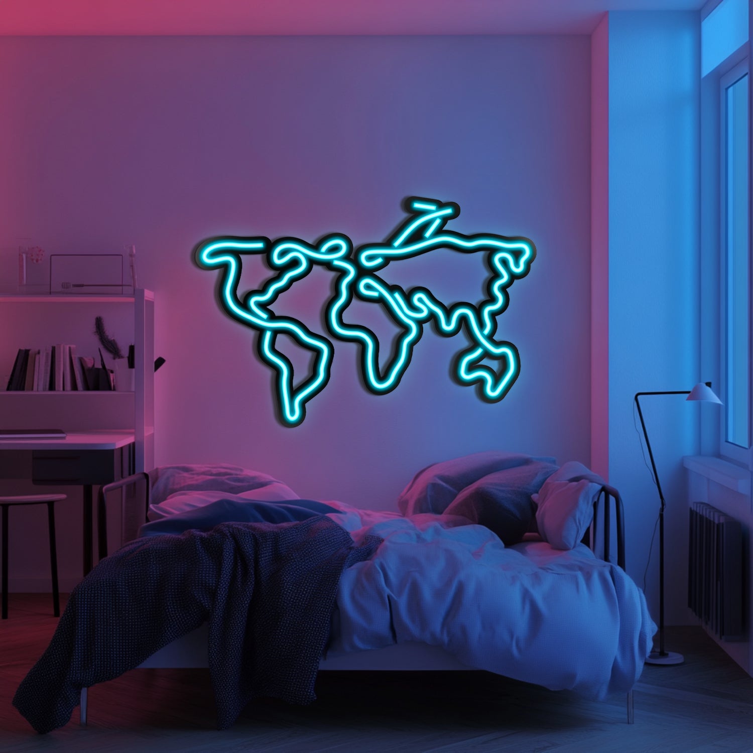 World Map Metal Neon Wall Art- LN0017