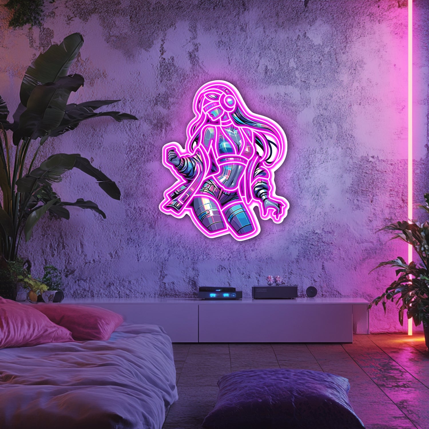 UV Printed Hologram Girl Neon Wall Art- LV0017