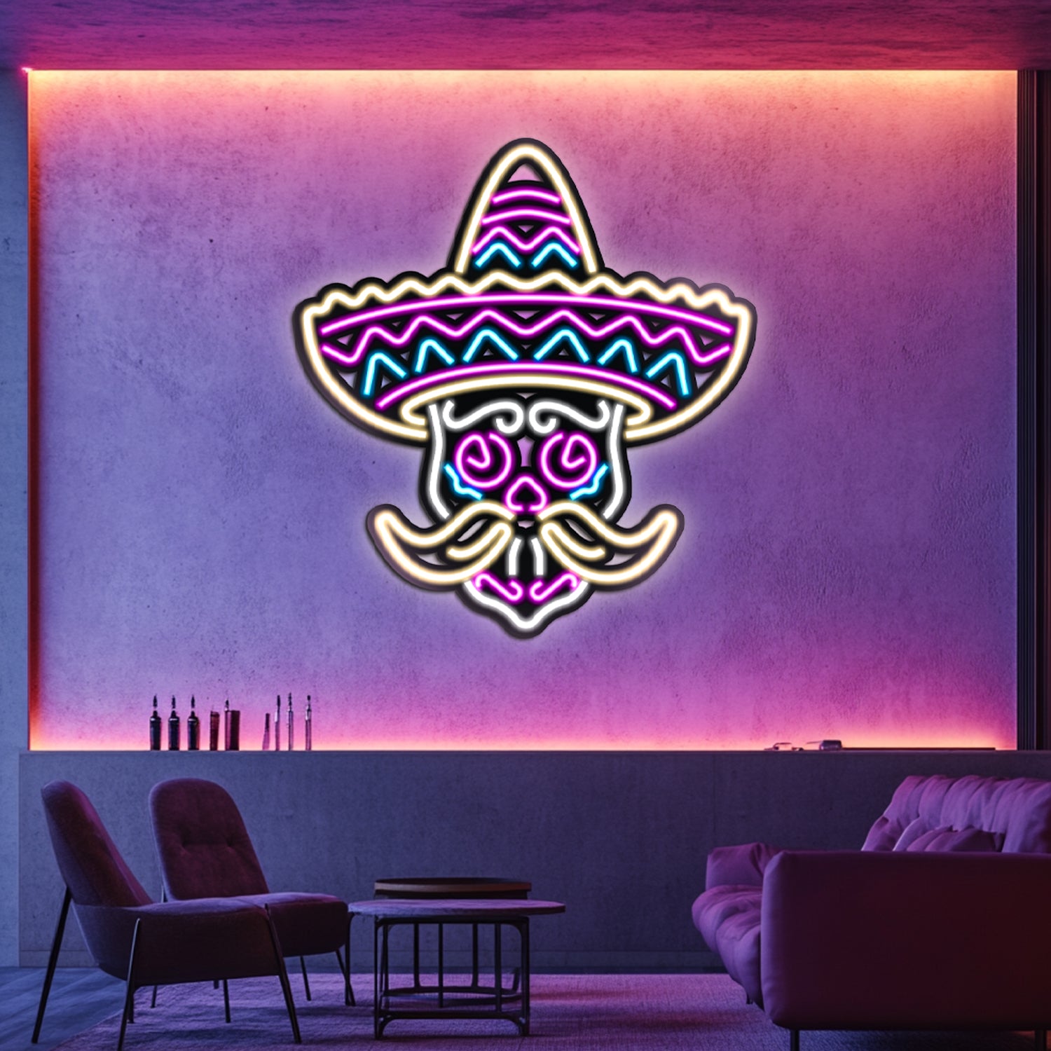 Muertos Skull Metal Neon Wall Art- LN0002