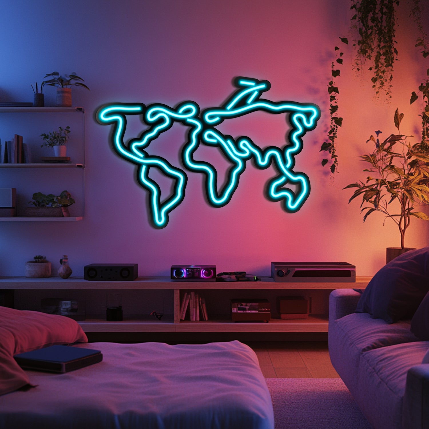 World Map Metal Neon Wall Art- LN0017