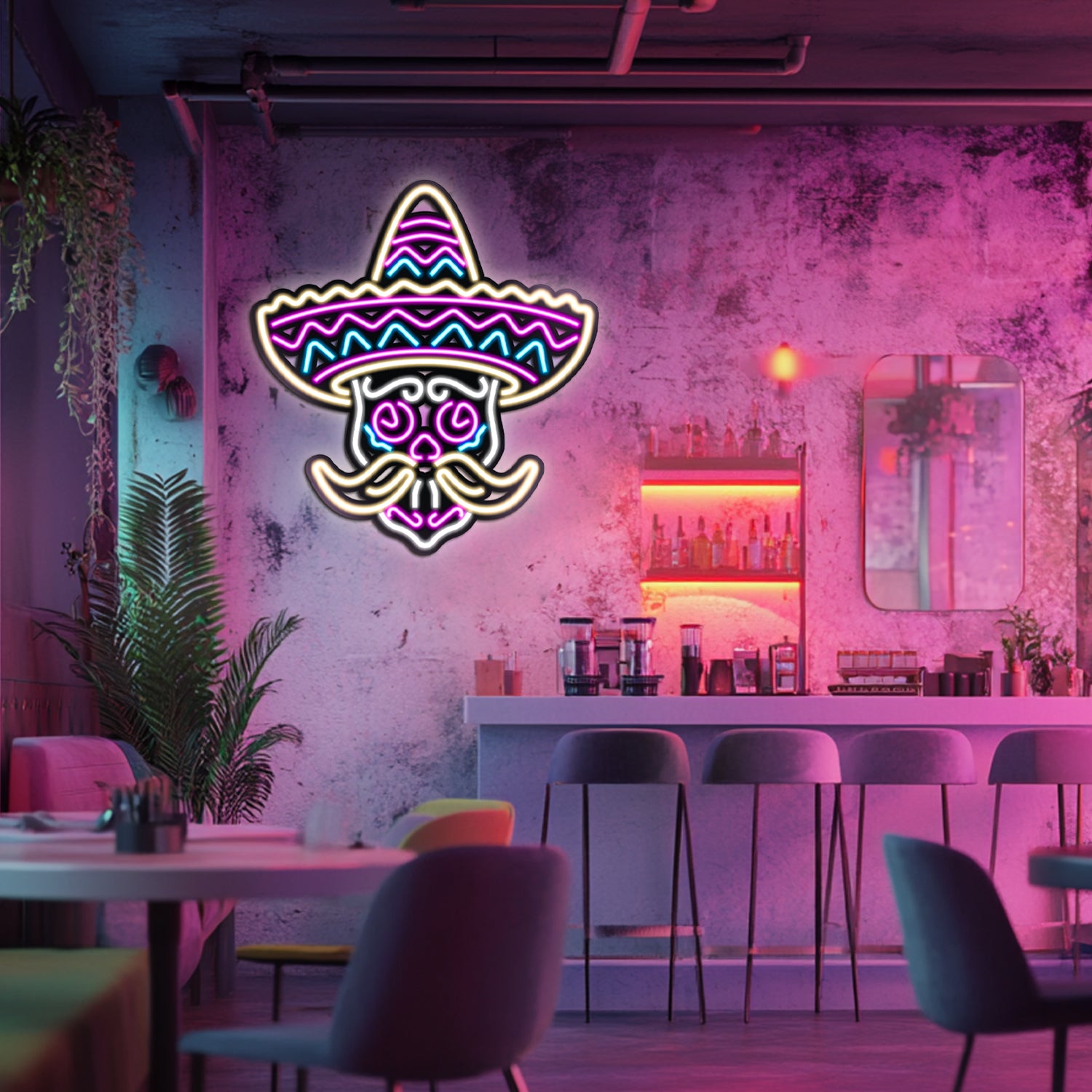 Muertos Skull Metal Neon Wall Art- LN0002