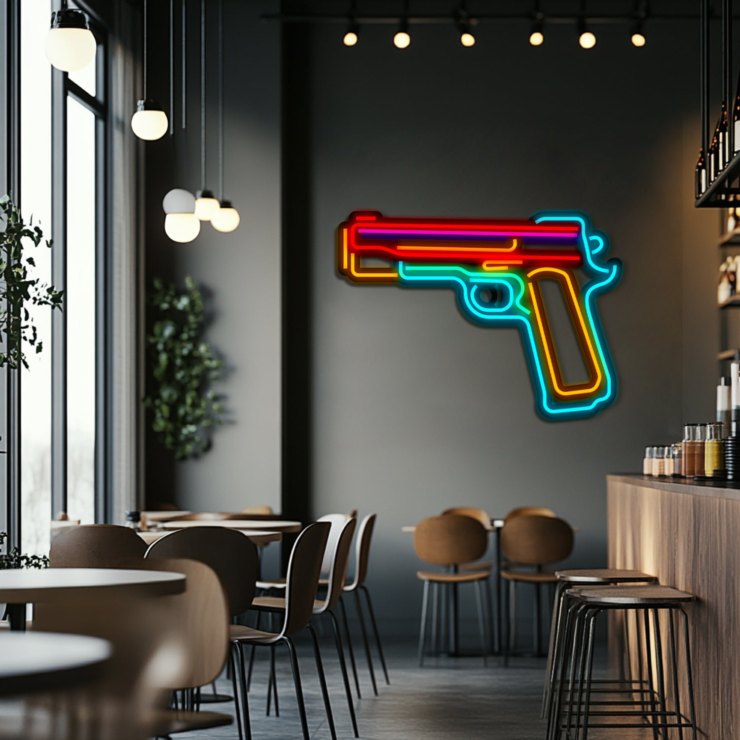 Pistol Weapon Metal Neon Wall Art- LN0127