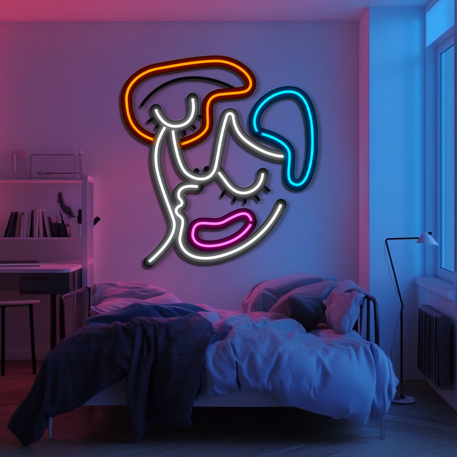 Abstract Face Metal Neon Wall Art- LN0107