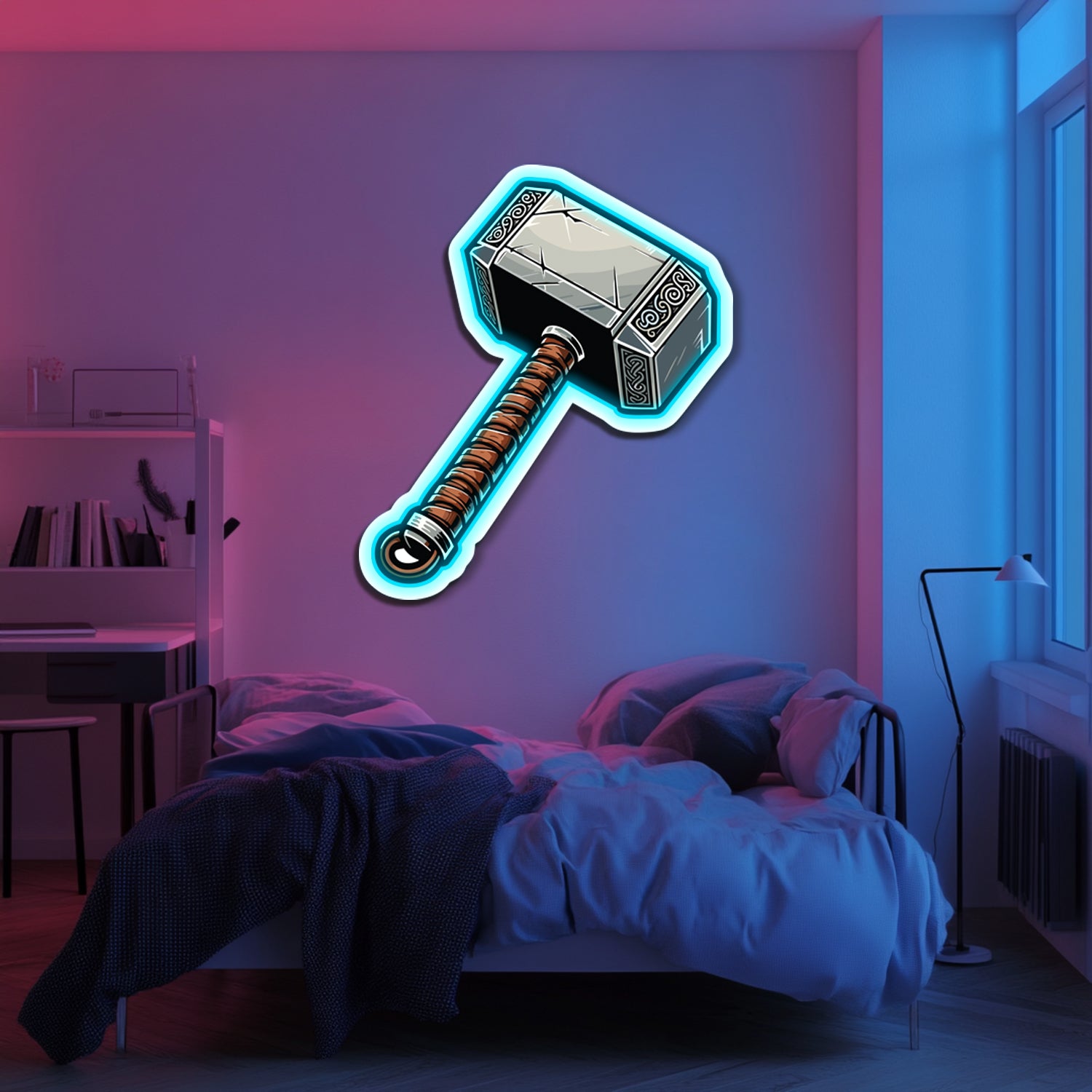 UV Printed Thor's Hammer Neon Wall Art- LV0096