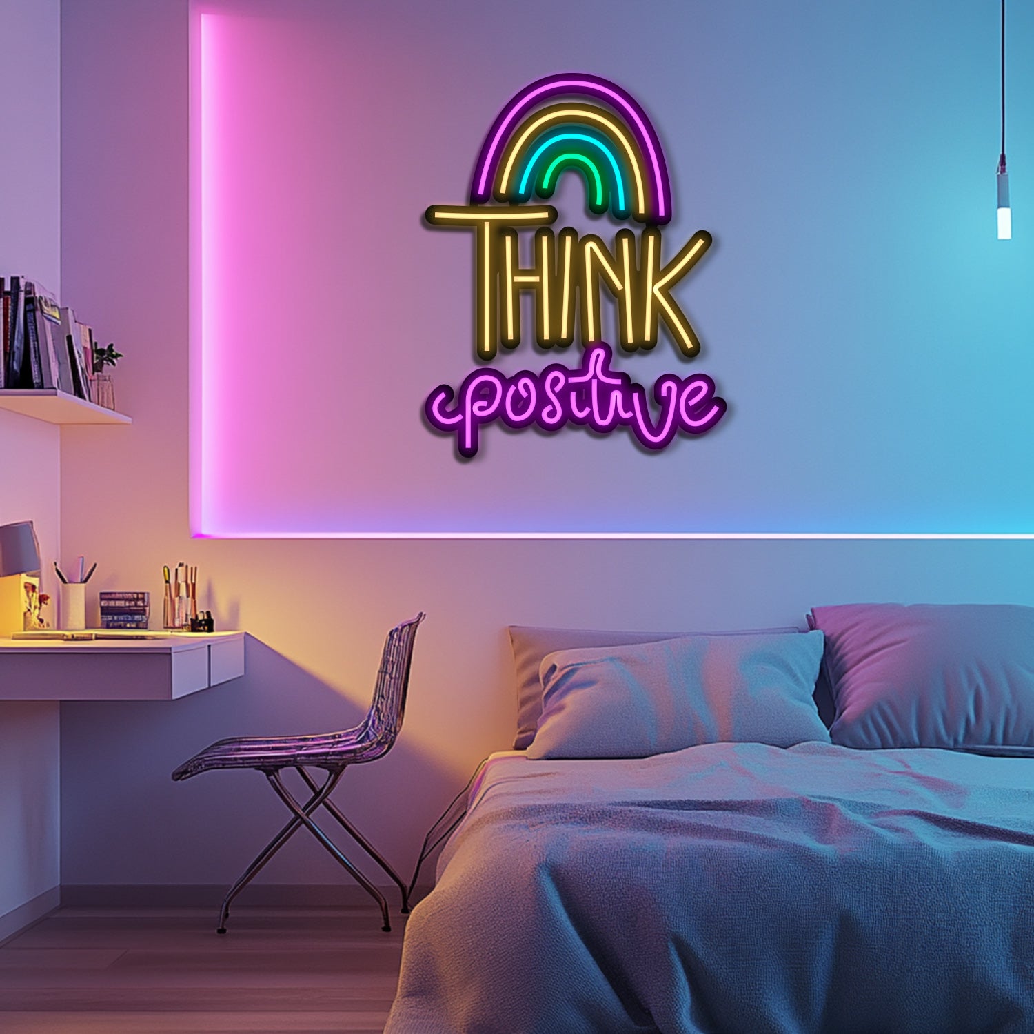 Think Positive Metal Neon Wall Art- LN0104