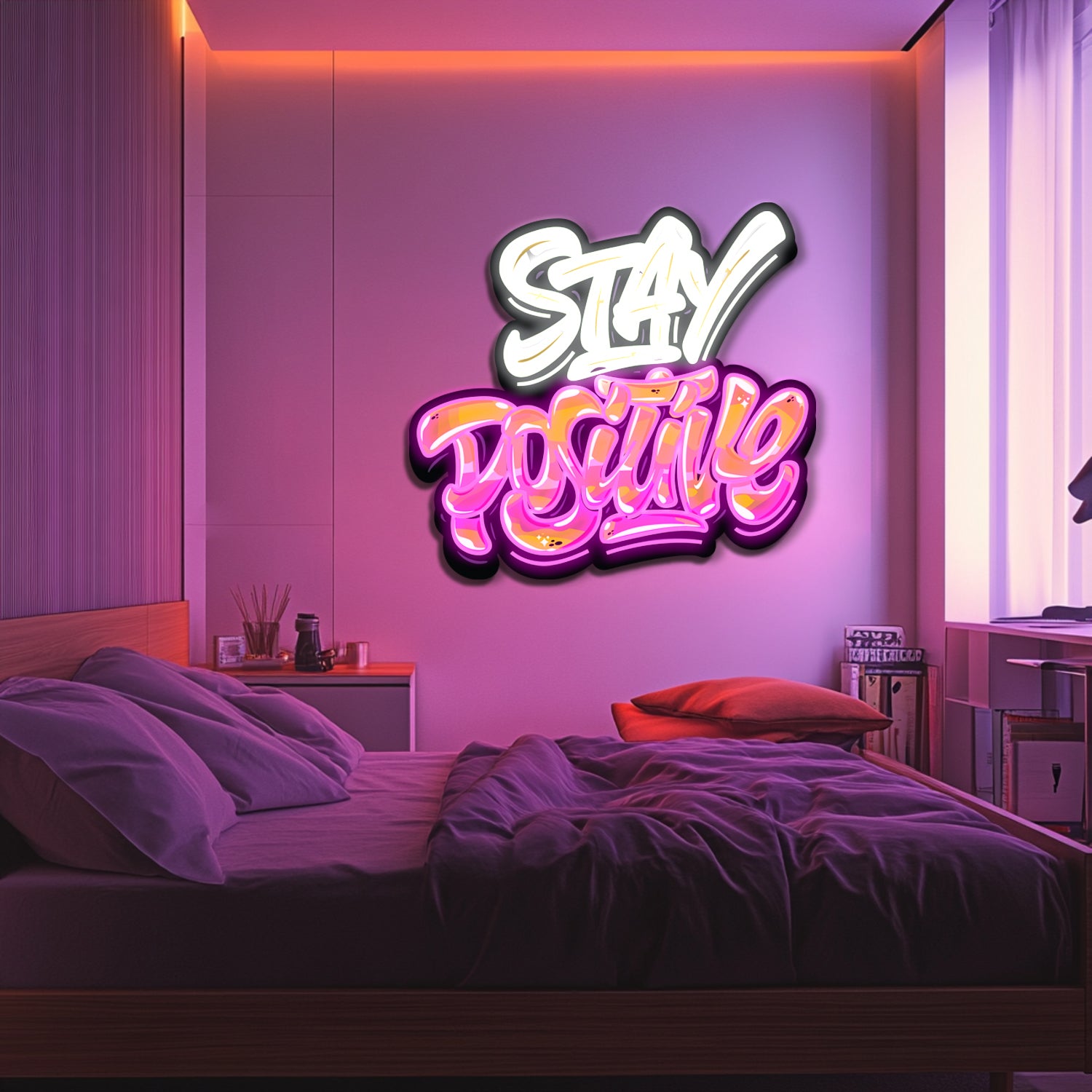 UV Printed Stay Positive Neon Wall Art- LV0095