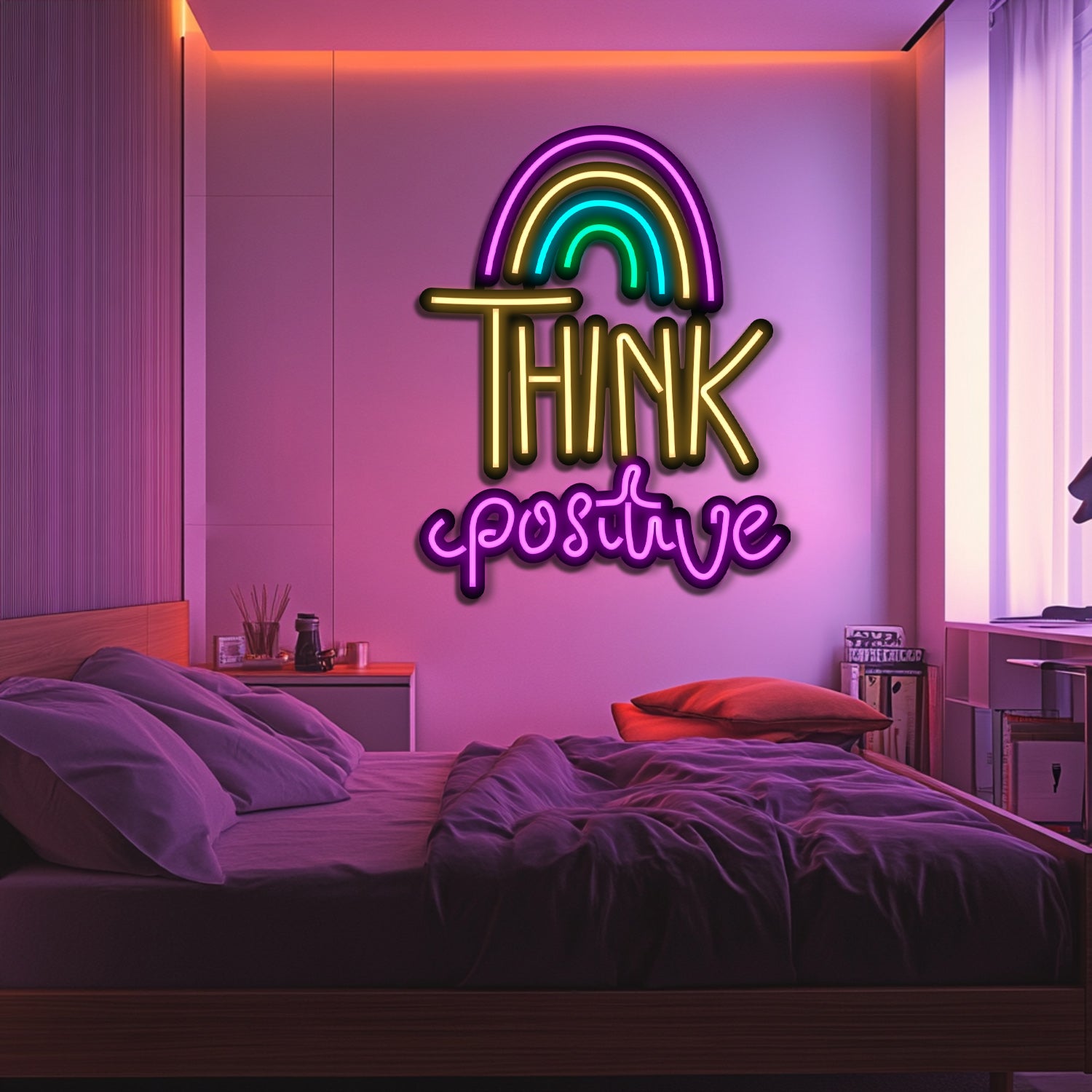 Think Positive Metal Neon Wall Art- LN0104