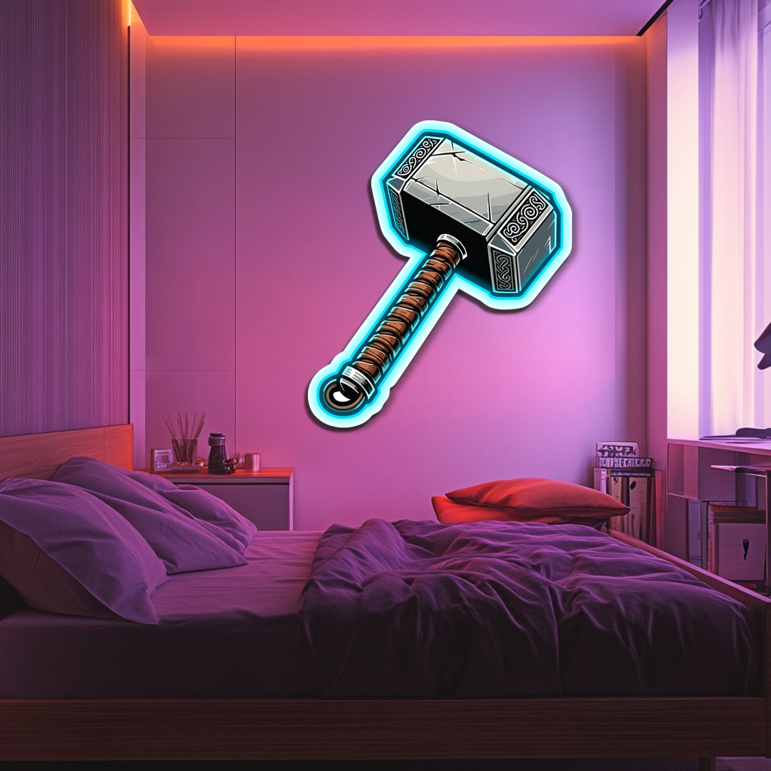 UV Printed Thor's Hammer Neon Wall Art- LV0096