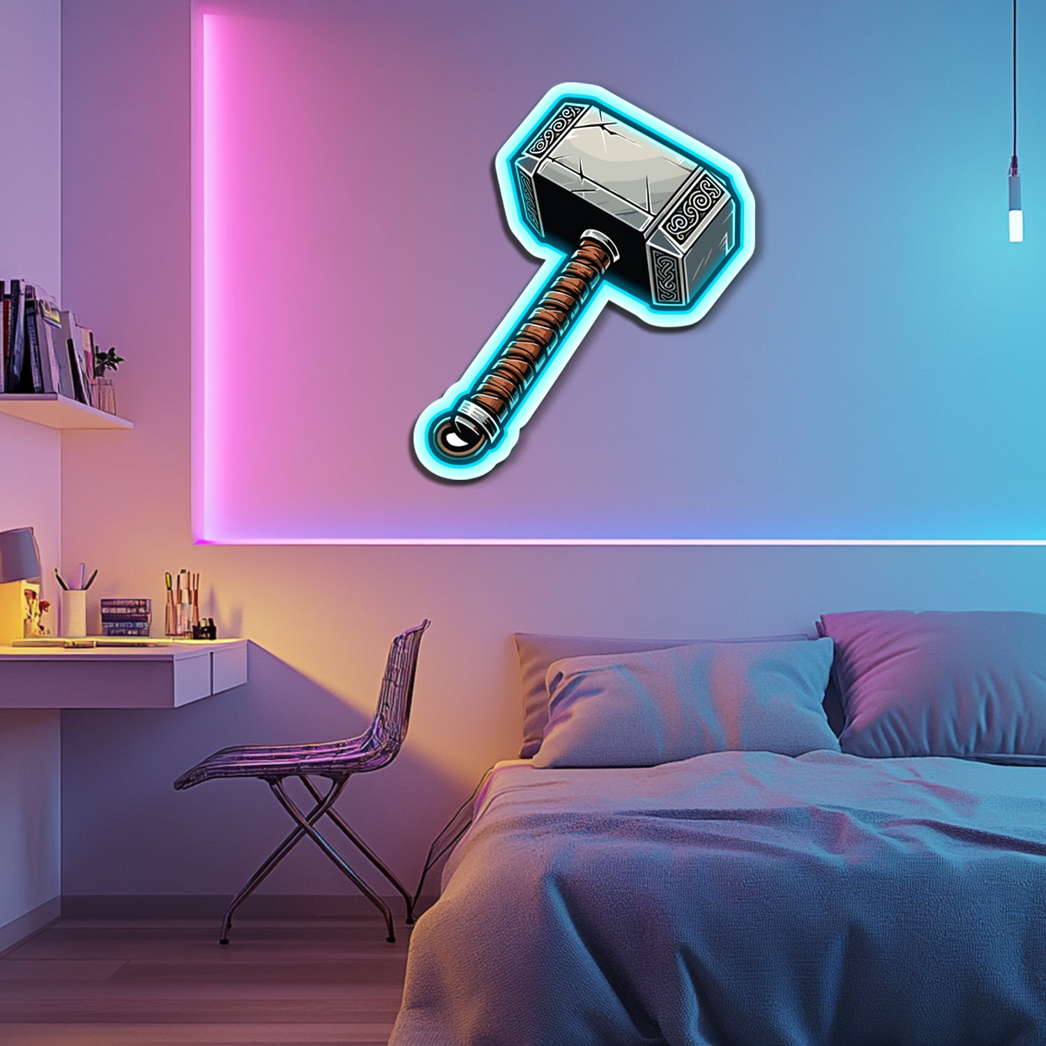 UV Printed Thor's Hammer Neon Wall Art- LV0096
