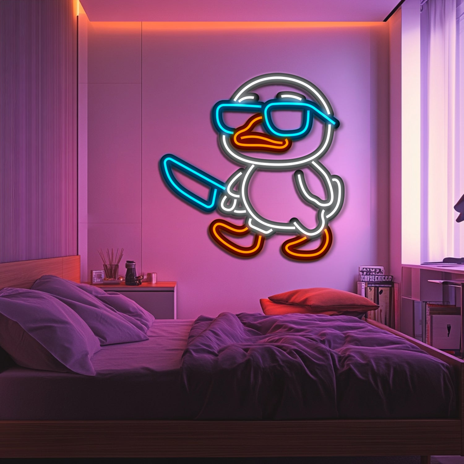 Gangster Duck Metal Neon Wall Art- LN0098