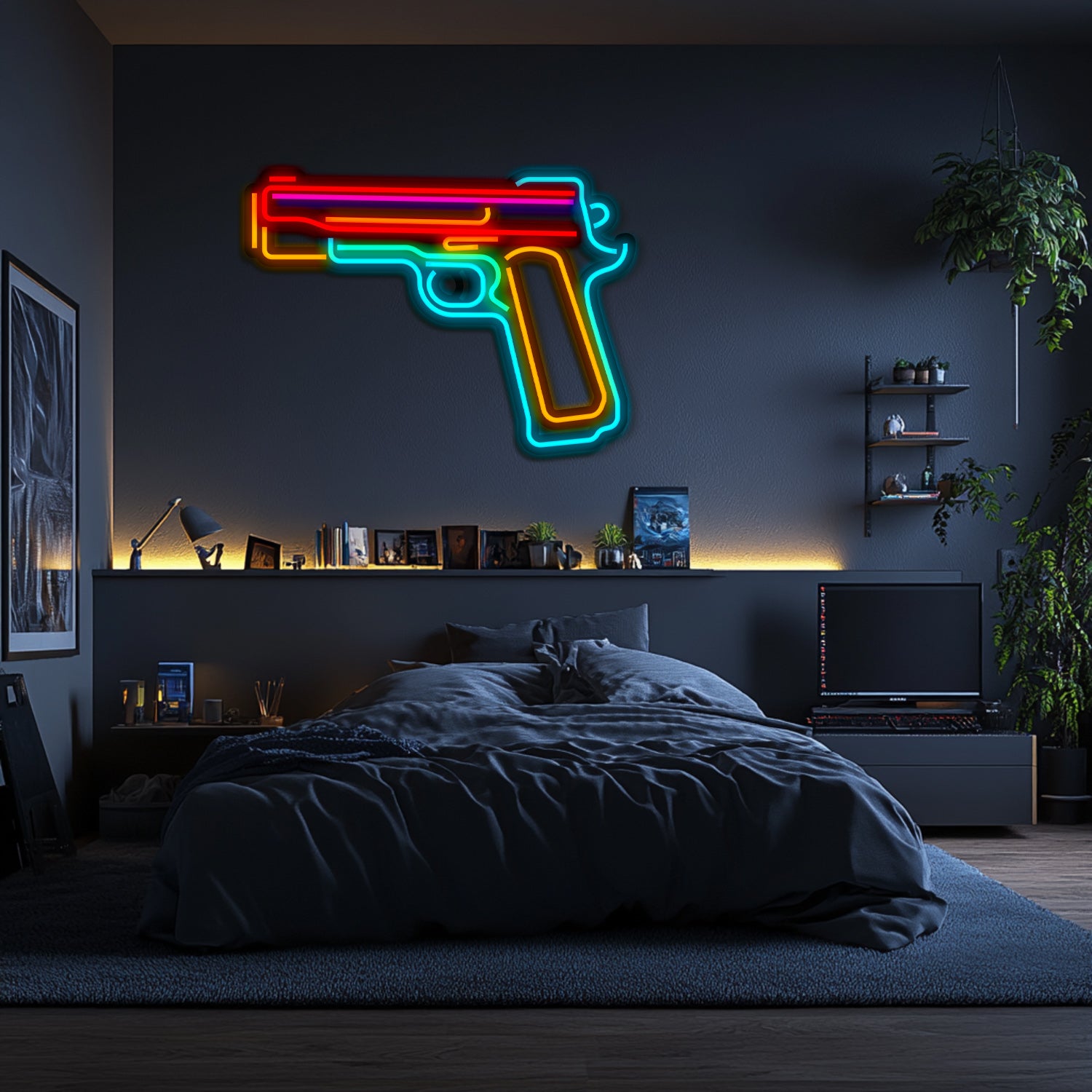 Pistol Weapon Metal Neon Wall Art- LN0127