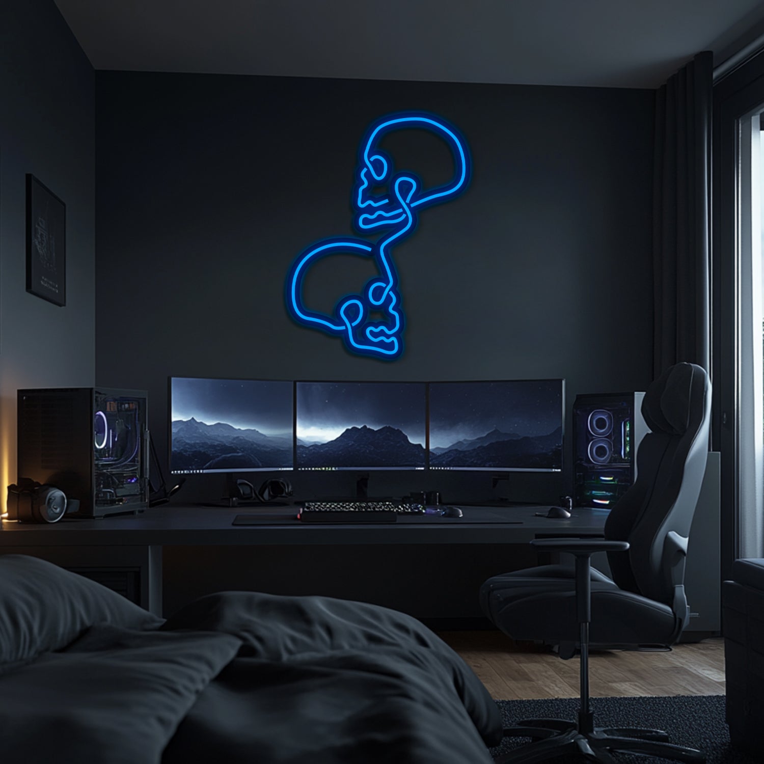 Double Skull Metal Neon Wall Art- LN0189