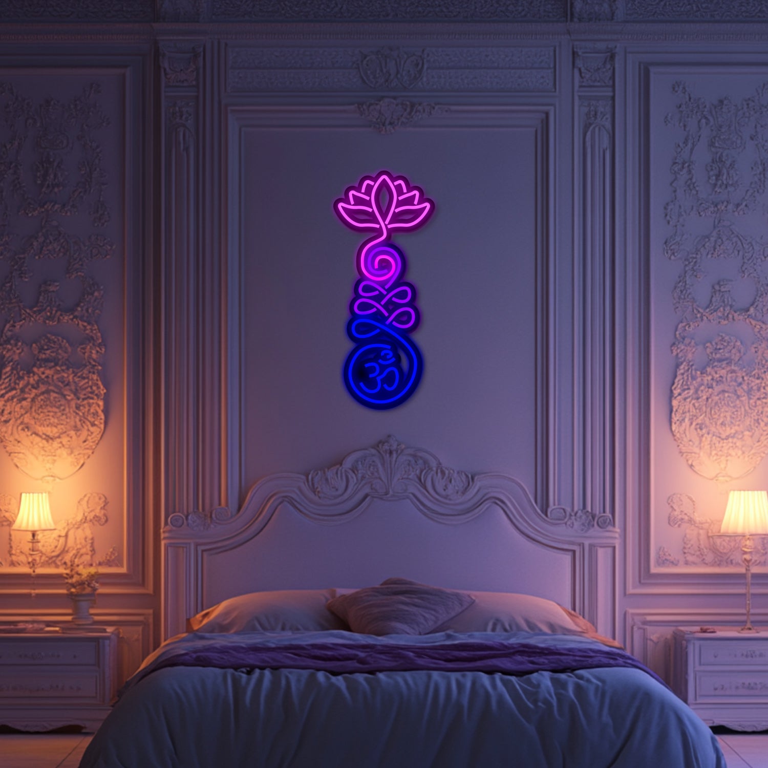 Om and Lotus Metal Neon Wall Art- LN0173
