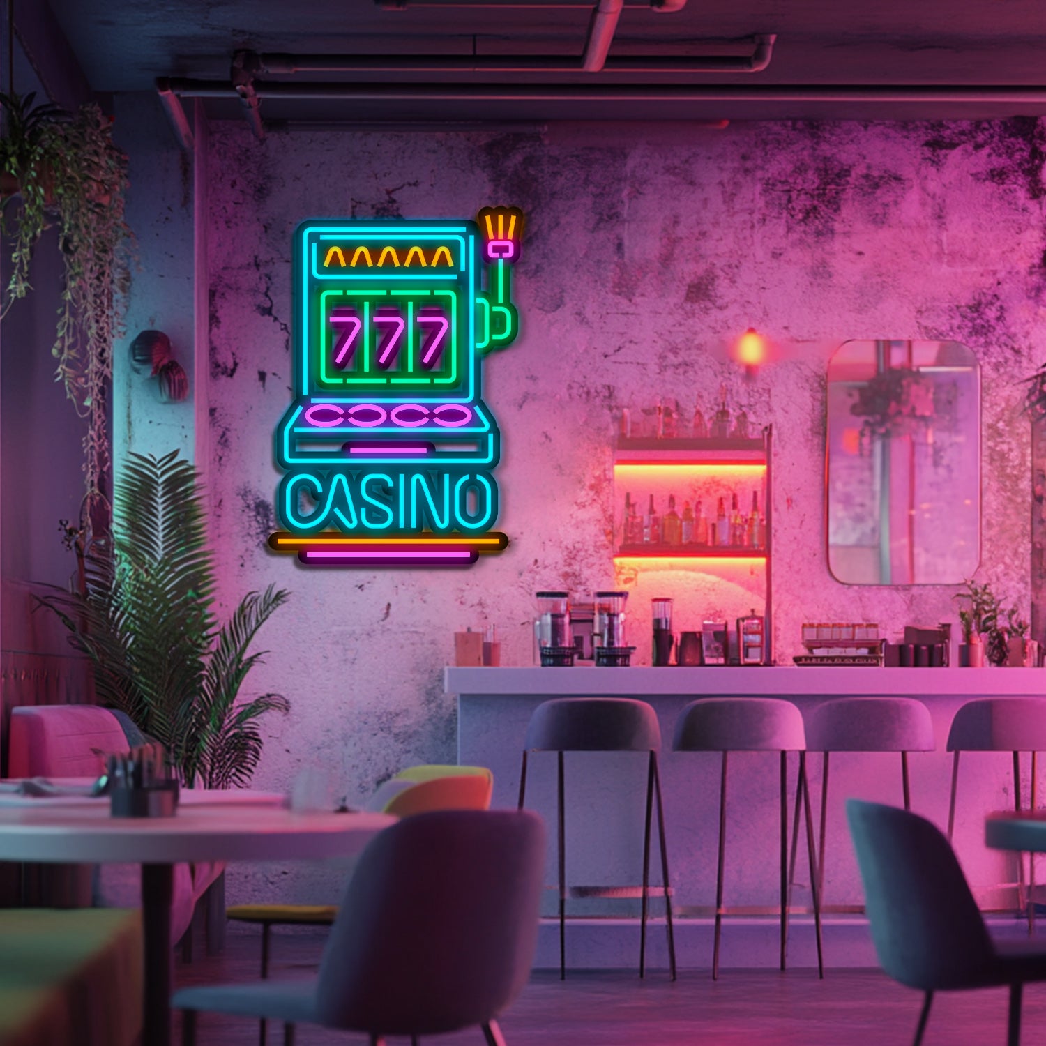 Slot Machine Metal Neon Wall Art- LN0120