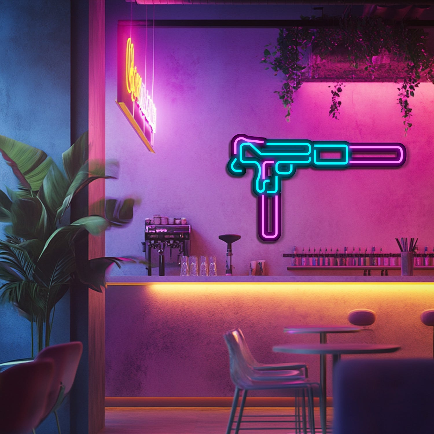 Uzi Weapon Metal Neon Wall Art- LN0132