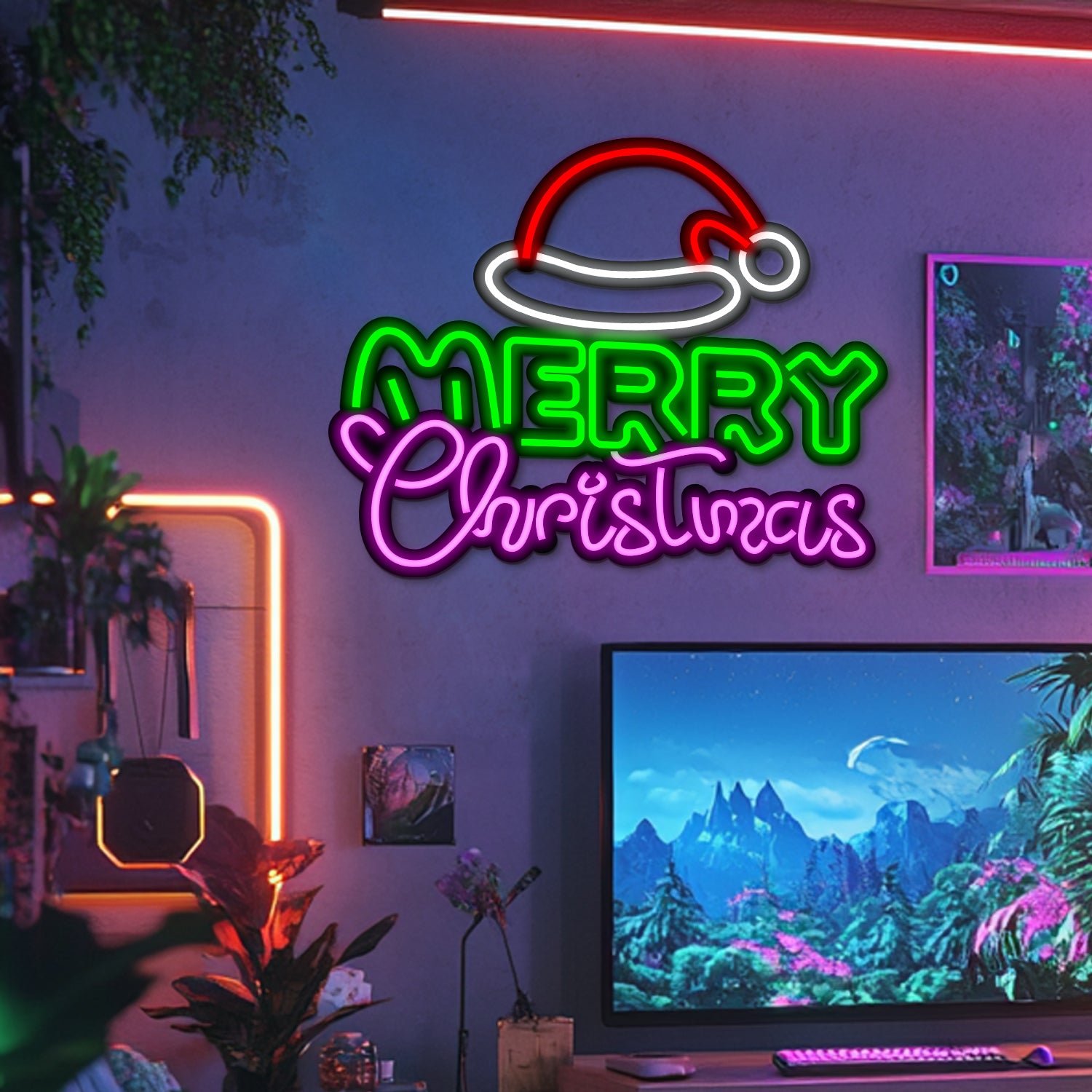 Merry Christmas Metal Neon Wall Art- LN0180