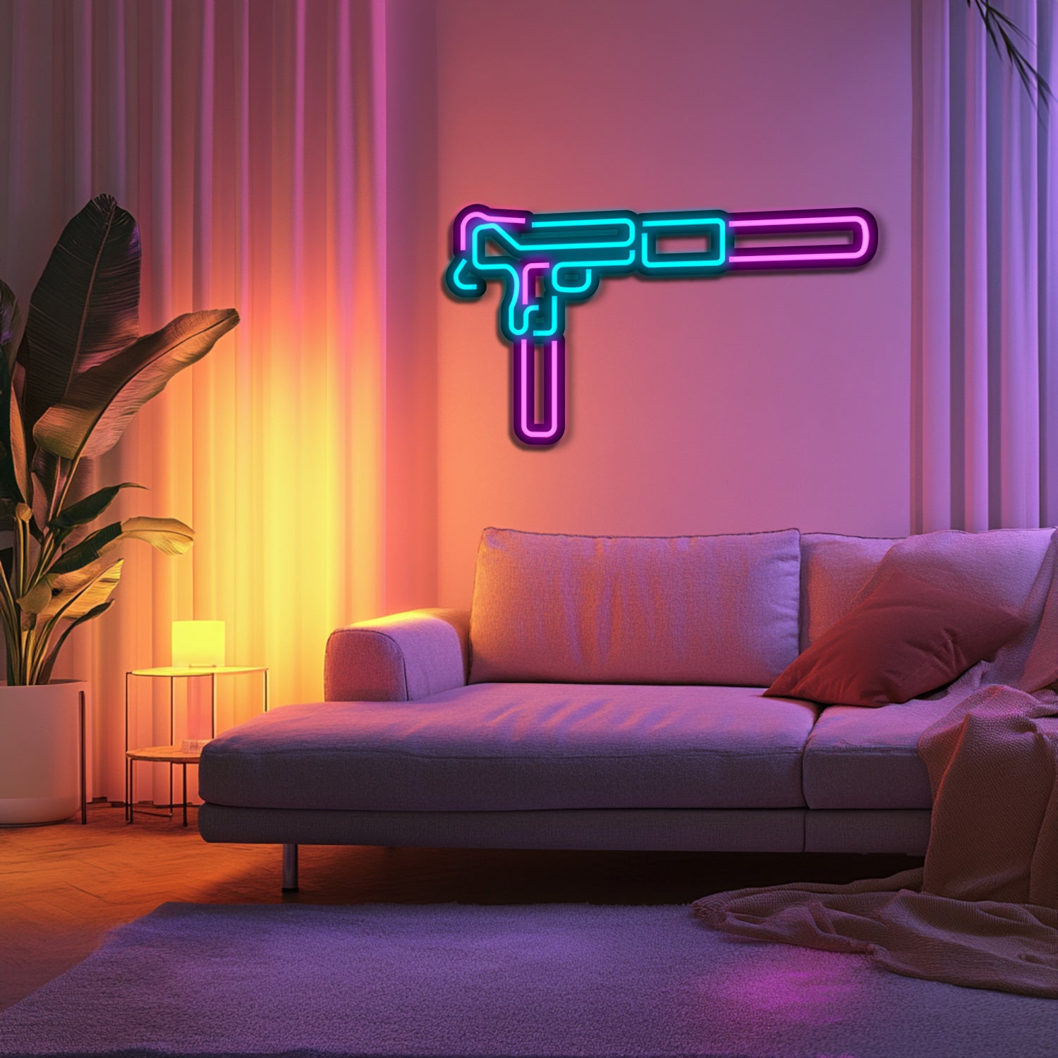 Uzi Weapon Metal Neon Wall Art- LN0132