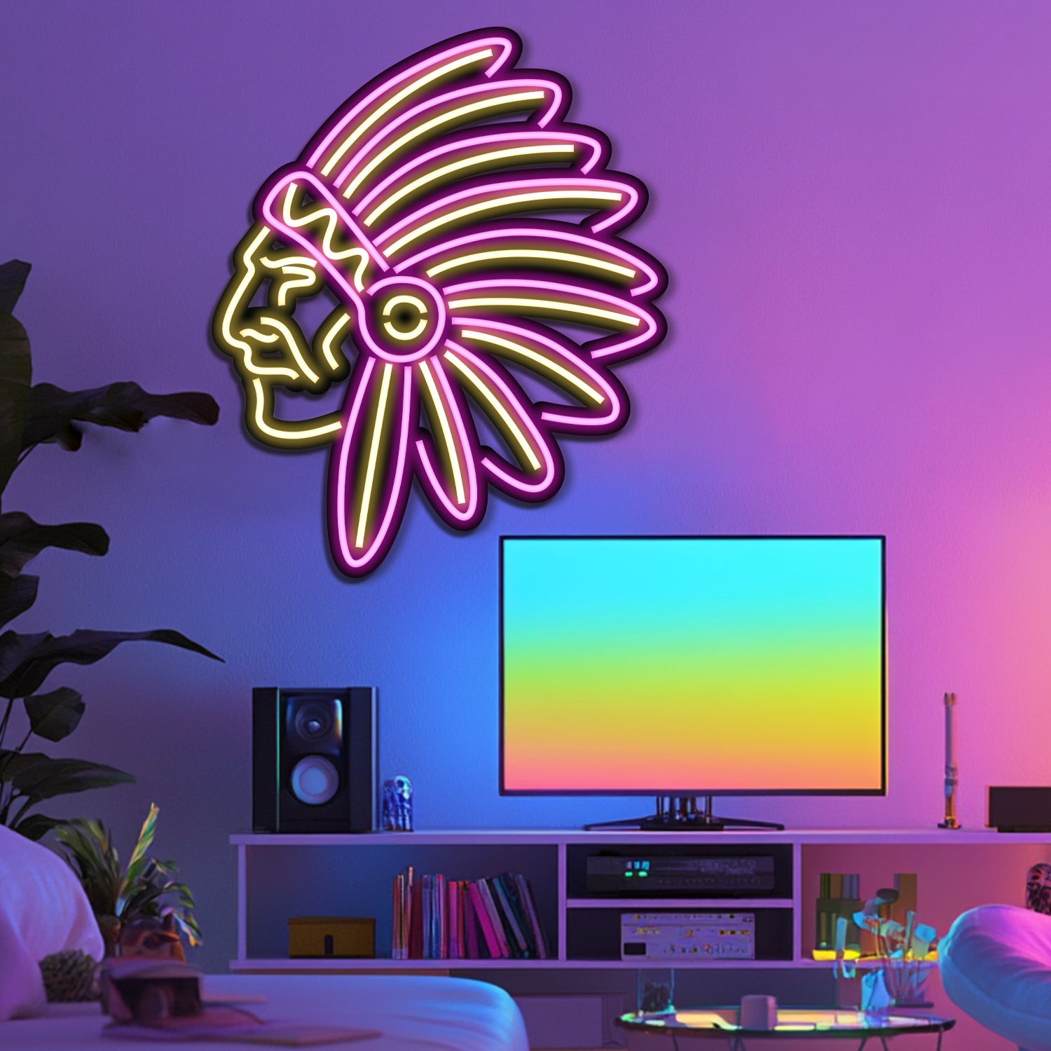 Indian Metal Apache Neon Wall Art- LN0195