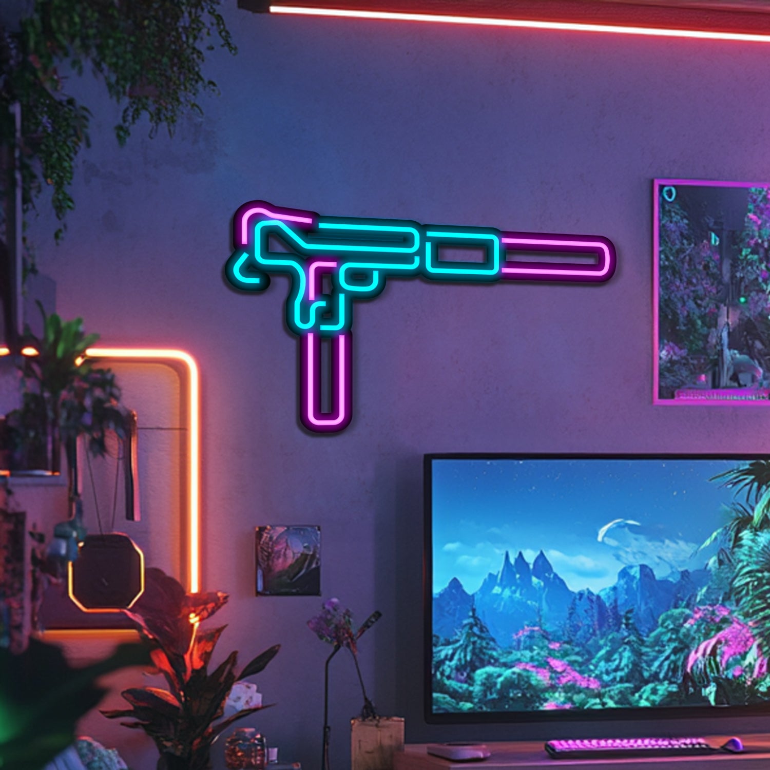 Uzi Weapon Metal Neon Wall Art- LN0132