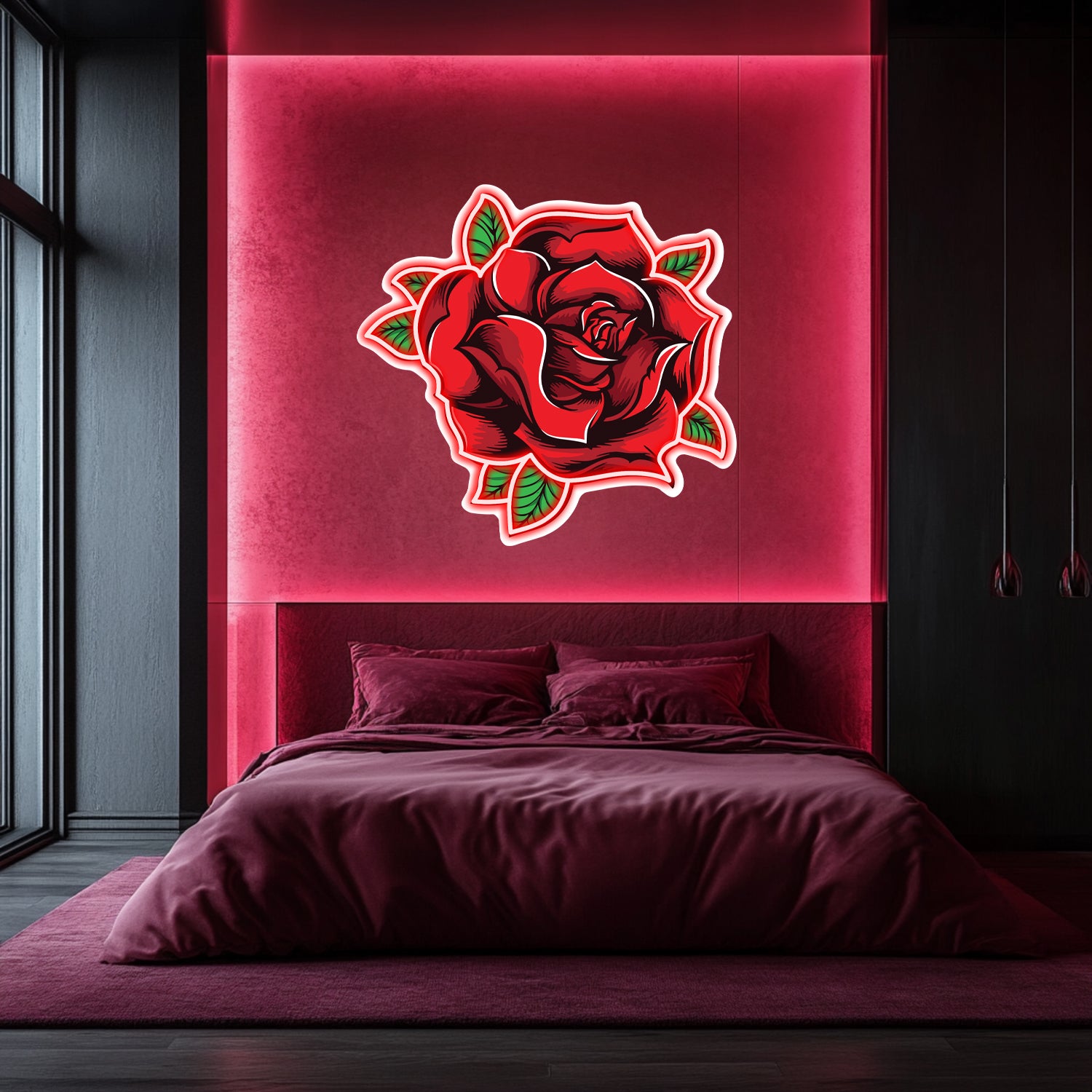 UV Printed Rose Neon Wall Art- LV0015