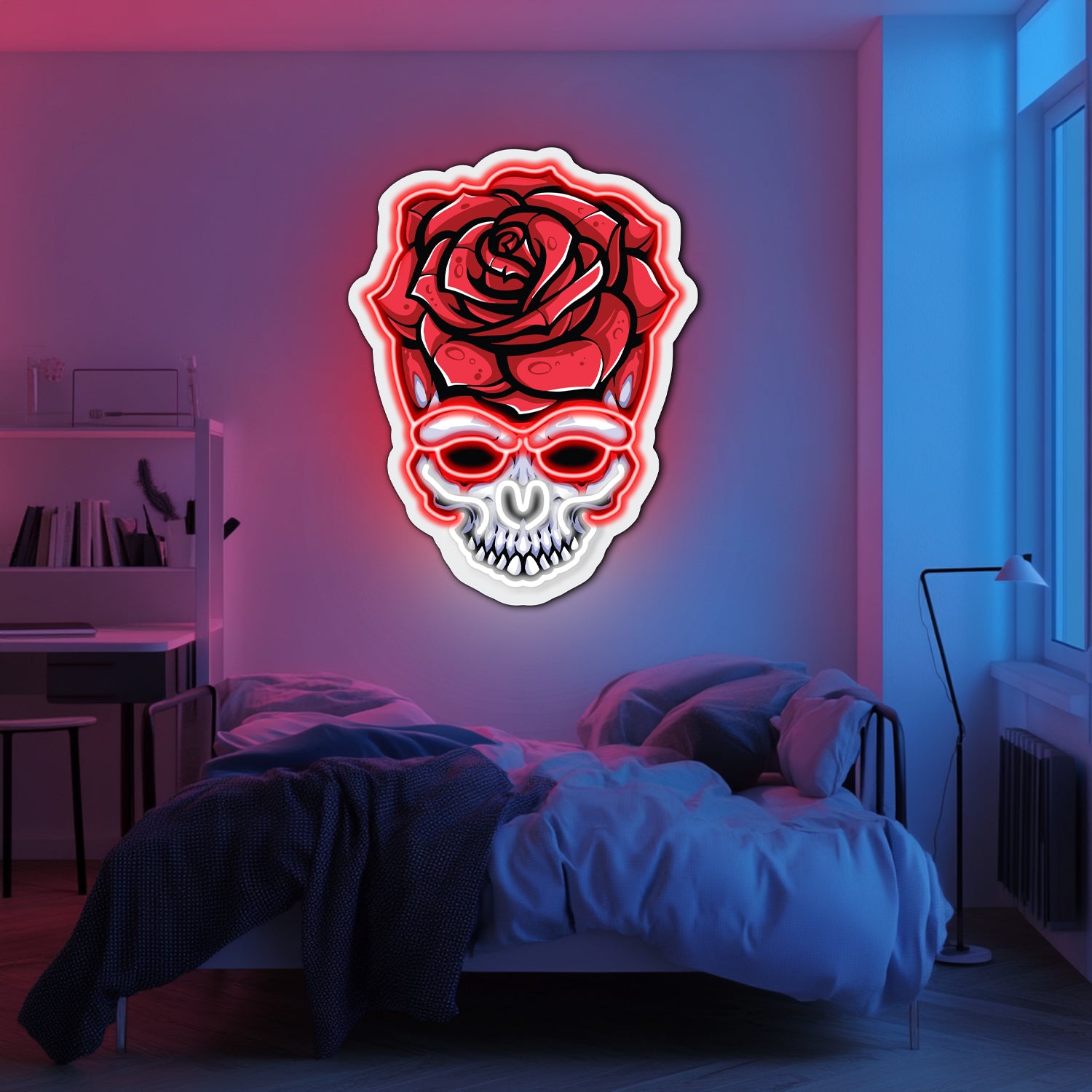 UV Printed Skull Blooms  Neon Wall Art- LV0031