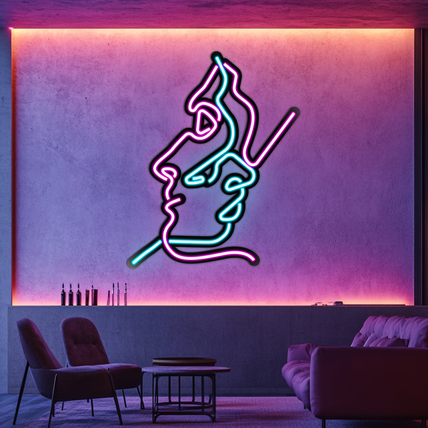 Two Faces Line Art Metal Neon Wall Art- LN0007