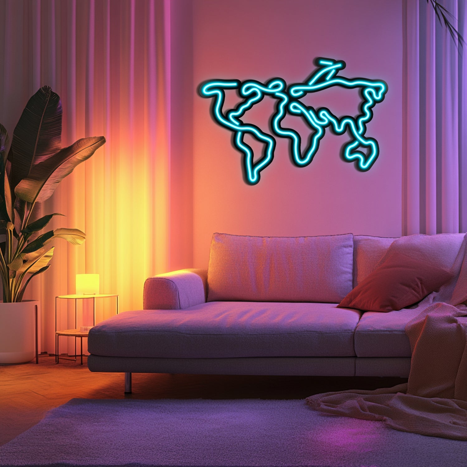 World Map Metal Neon Wall Art- LN0017