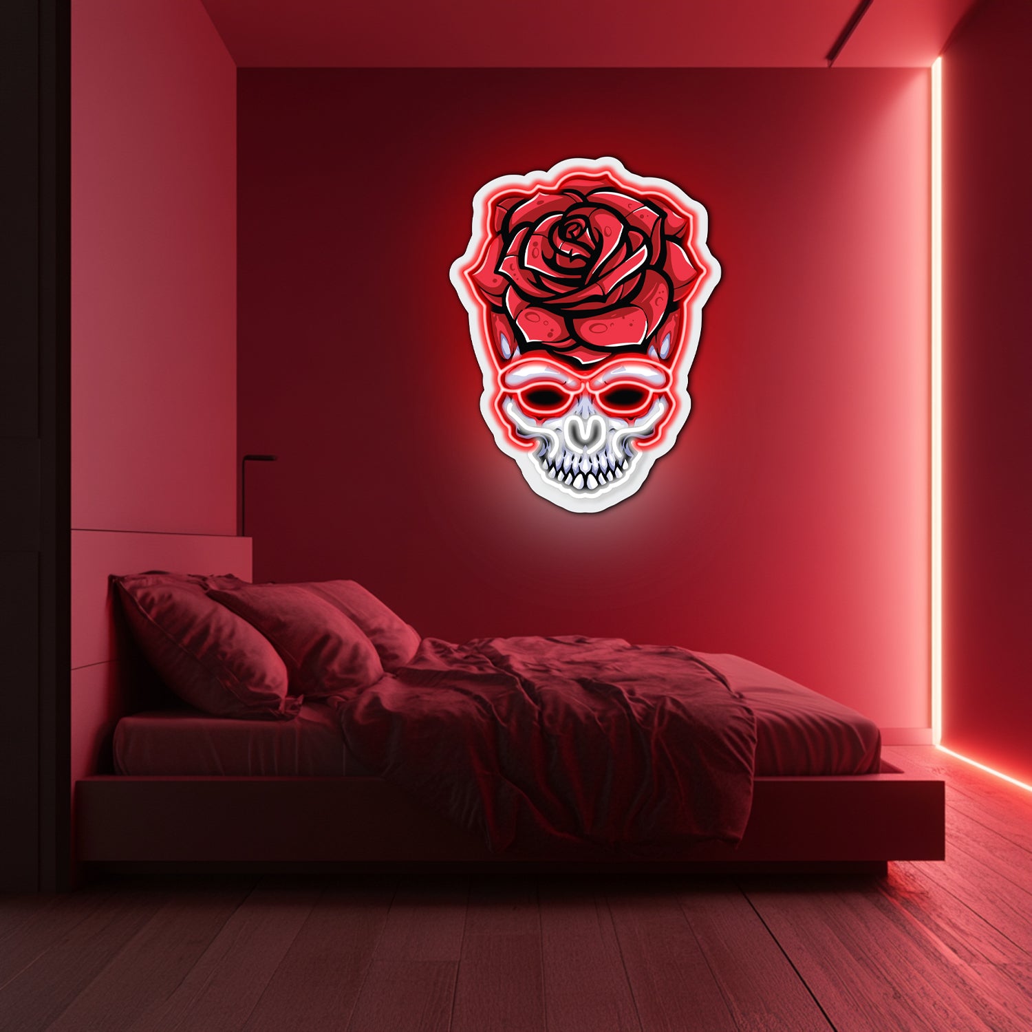 UV Printed Skull Blooms  Neon Wall Art- LV0031