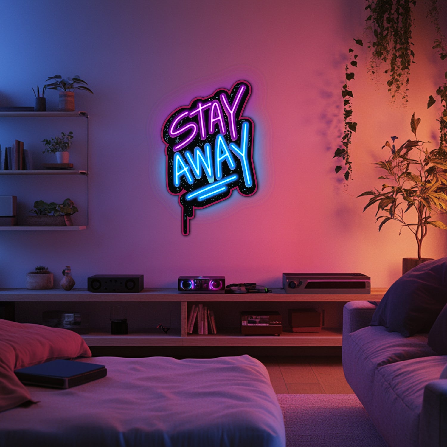 UV Printed Stay Away Neon Wall Art- LV0049