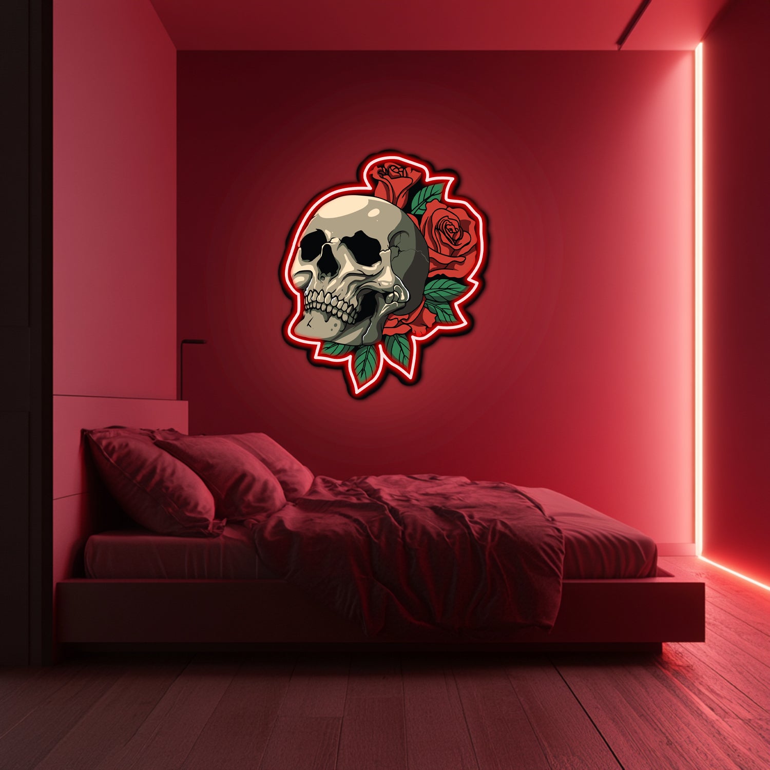 UV Printed Skull Blooms Neon Wall Art- LV0018