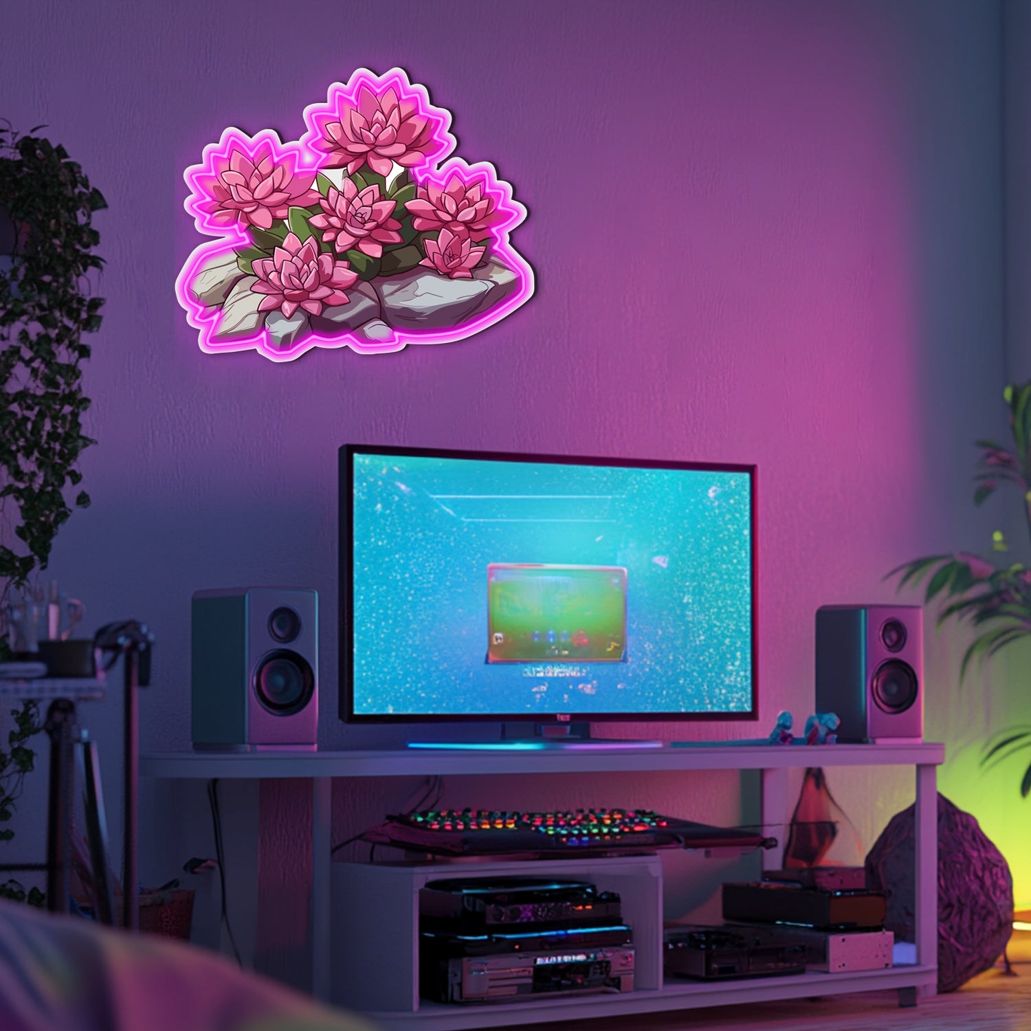 UV Printed Flowers Neon Wall Art- LV0007