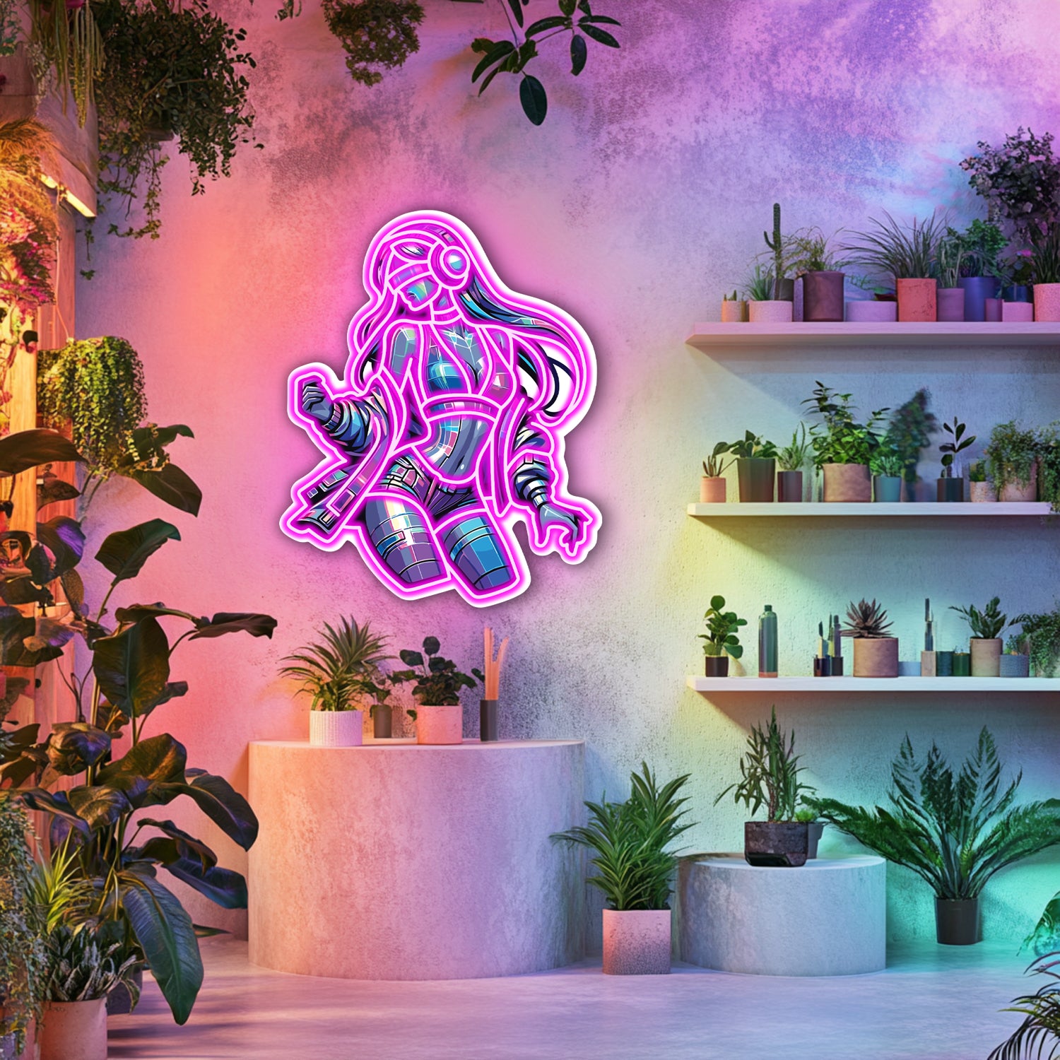 UV Printed Hologram Girl Neon Wall Art- LV0017