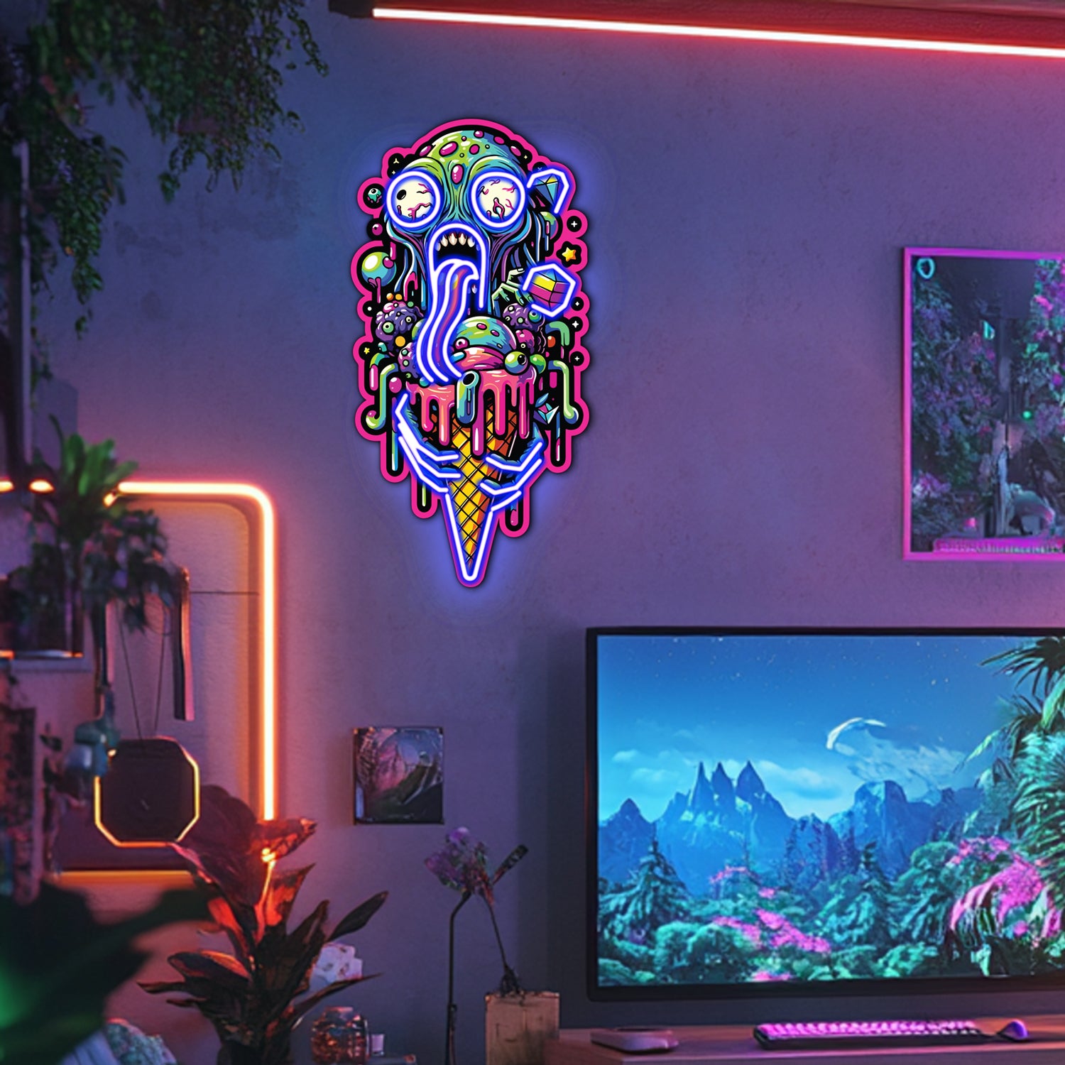 UV Printed Zombie Ice Cream Neon Wall Art- LV0060