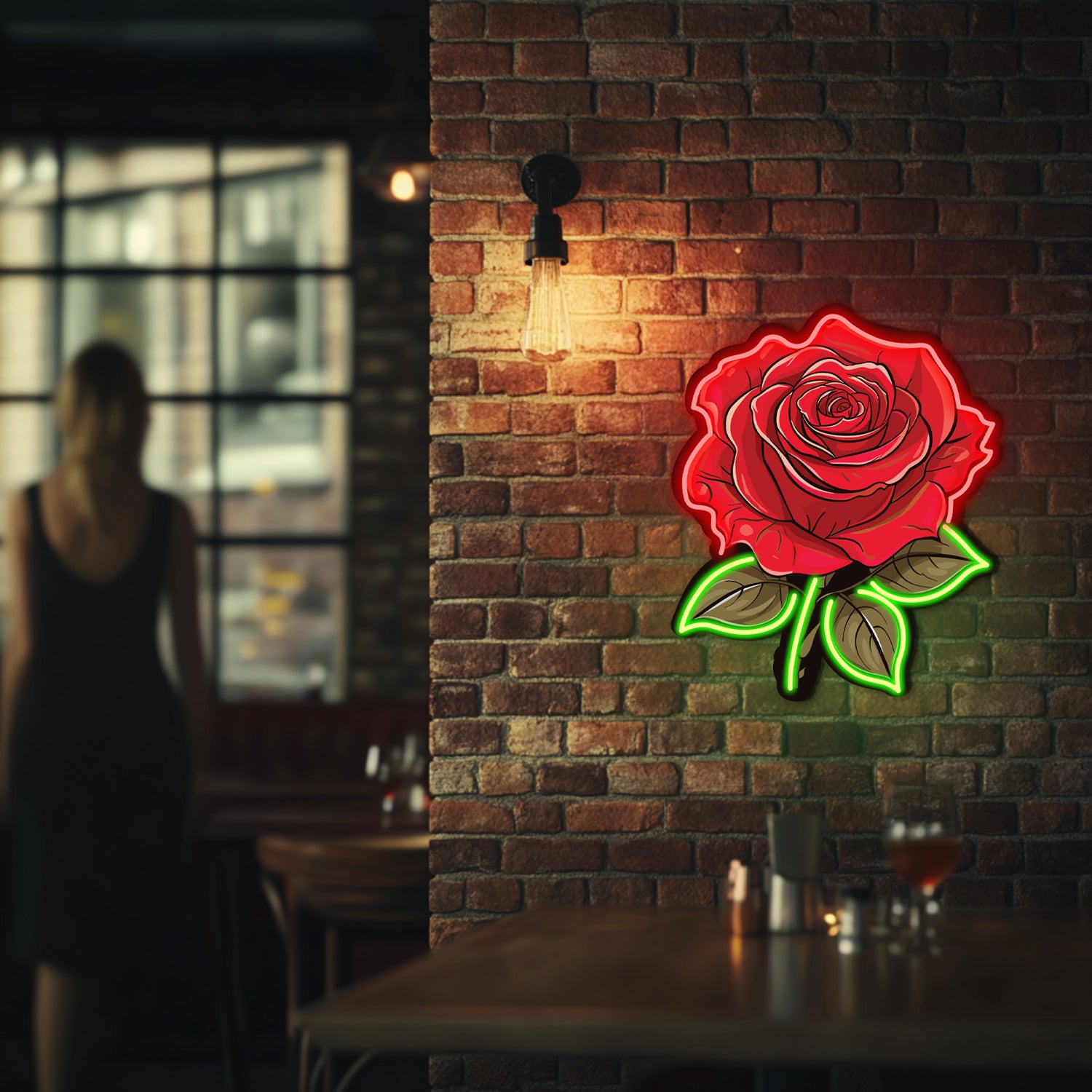 UV Printed Rose Neon Wall Art- LV0016