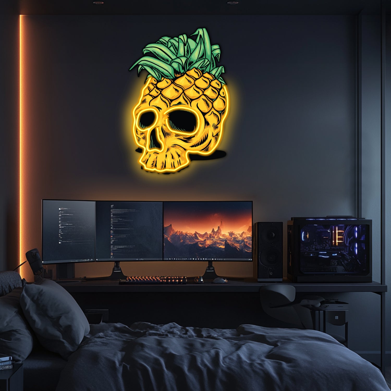 UV Printed Pineapple Skull Neon Wall Art- LV0063