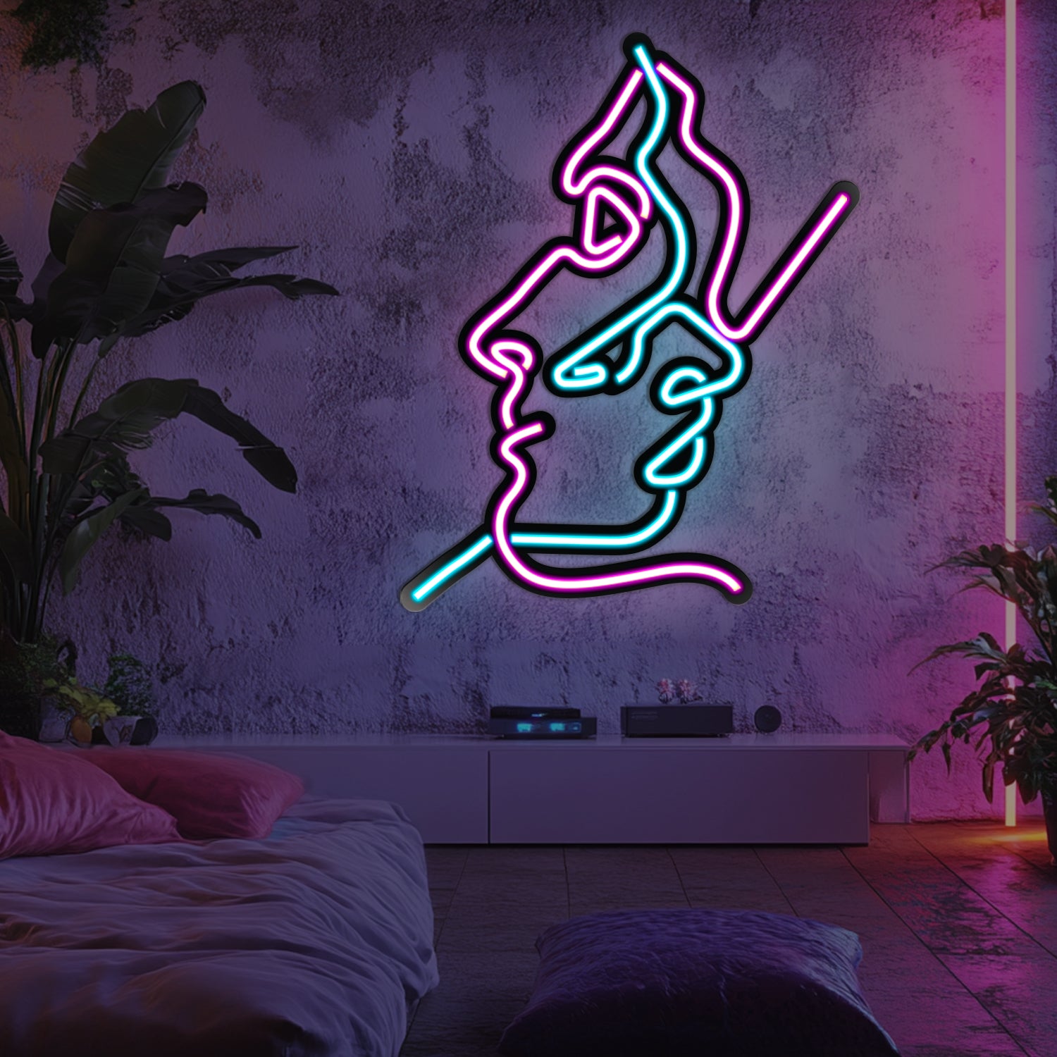 Two Faces Line Art Metal Neon Wall Art- LN0007